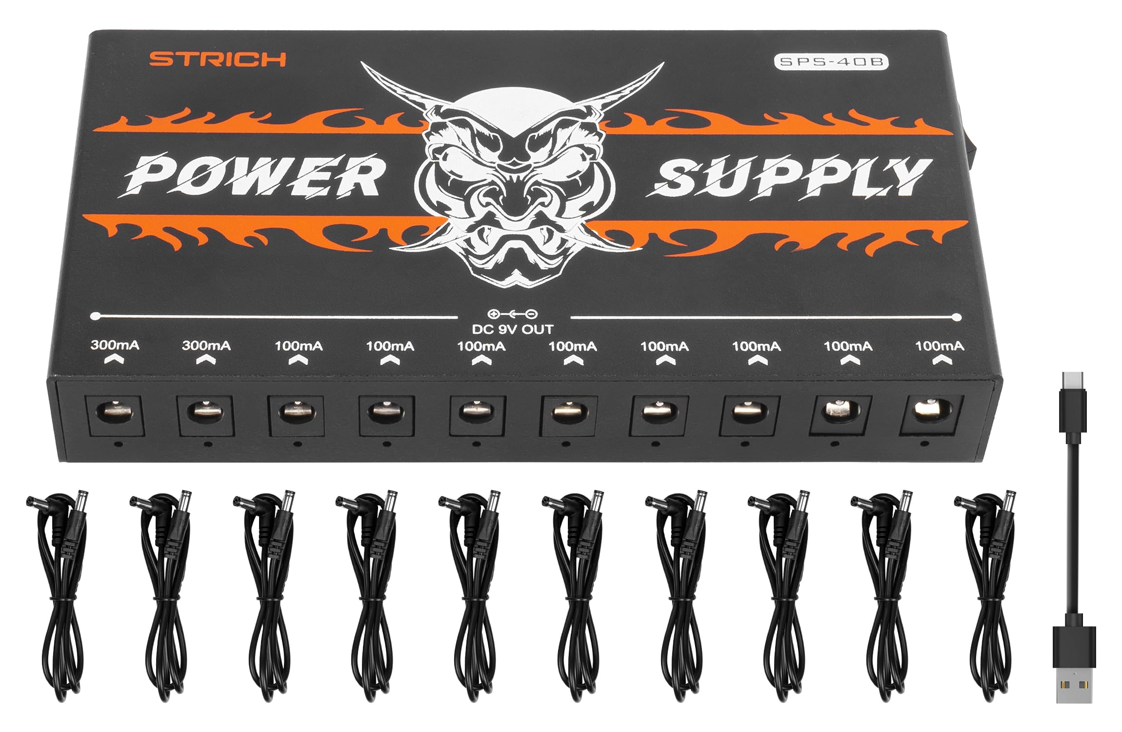 STRICH SPS-40B Pedal Power Supply with Built-in 10000mAh 10 Outputs DC 9V (2x300mA, 8x100mA) Jacks for Guitar Bass Pedals, Recha