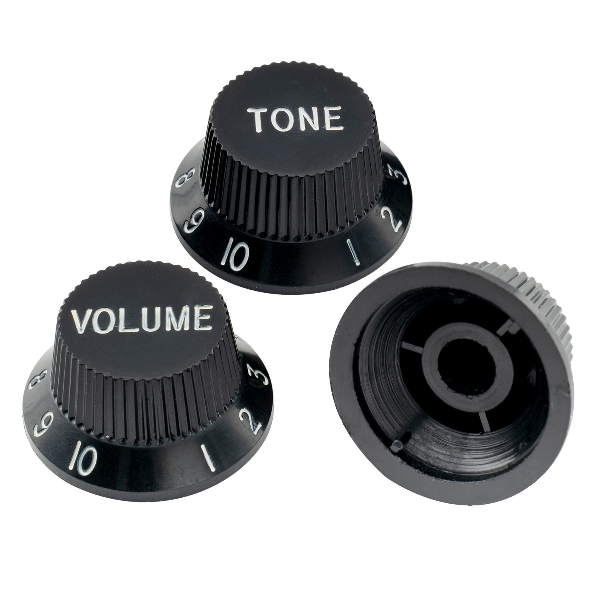 Musiclily Pro Metric Size 18 Spline 1 Volume 2 Tone Strat Style Knobs Set for Asia Import Guitar Bass Split Shaft Pots, Black