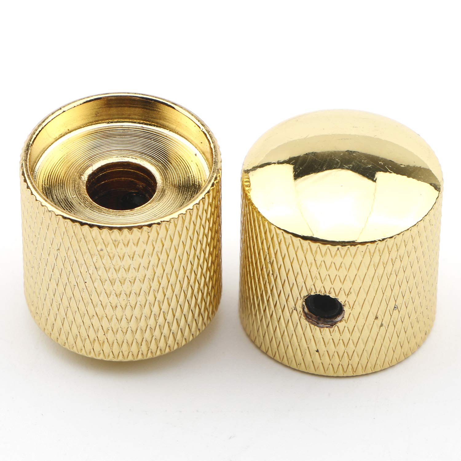 3PCS Metal Volume Tone Dome Guitar Speed Control Knurled Shaft Pots Knobs with Keys Screws Set for Electric Guitar or Bass (Gold