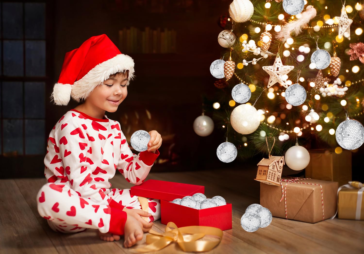 The Dreidel Company Mirror Disco Ball 2'' Inch Silver Hanging Ball with Attached String, Reflects Light, Party Favor (Pack of 12