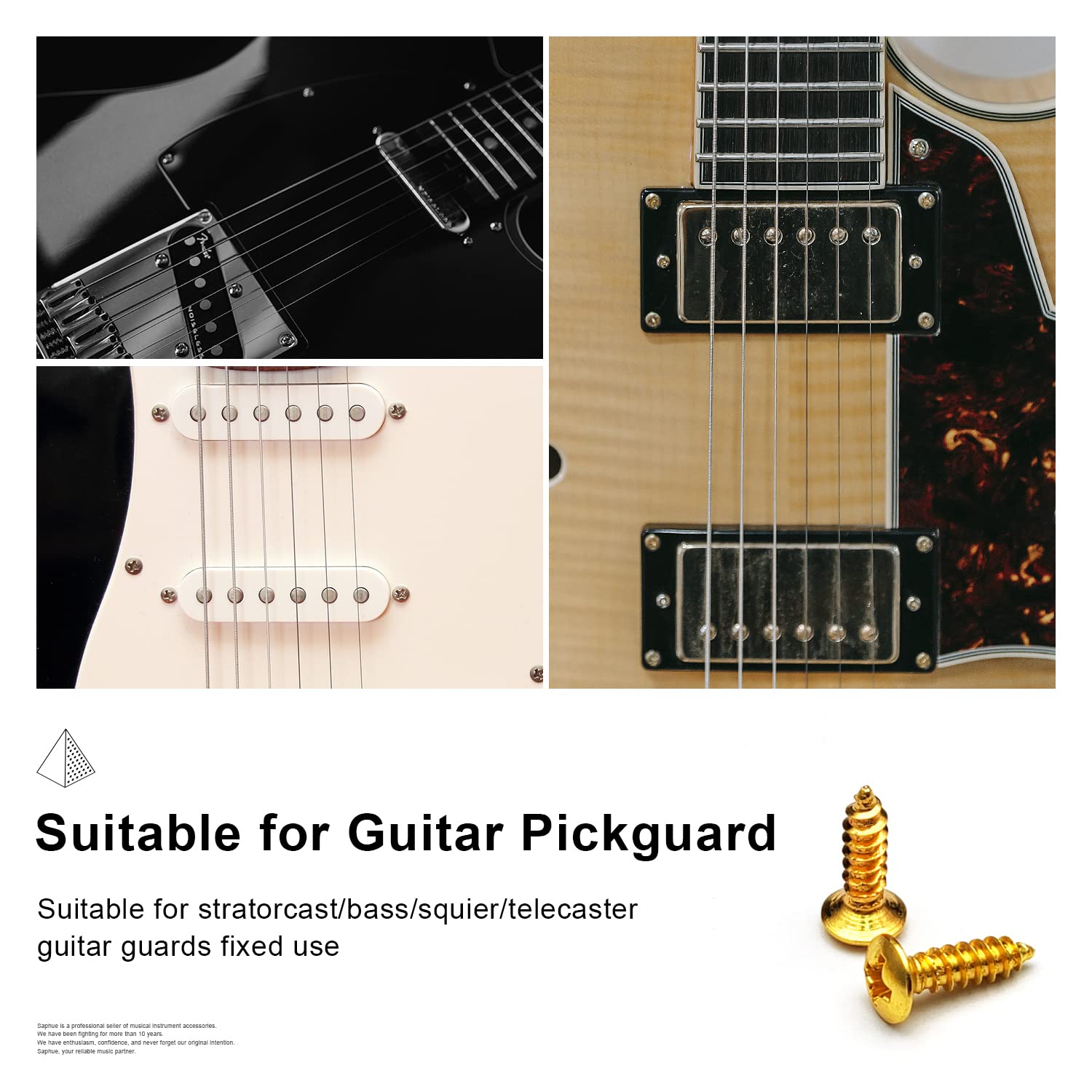 MAXCHEER 100Pack Guitar & Bass Pickguard Screws for Strat & Tele (Gold 100 Pack)