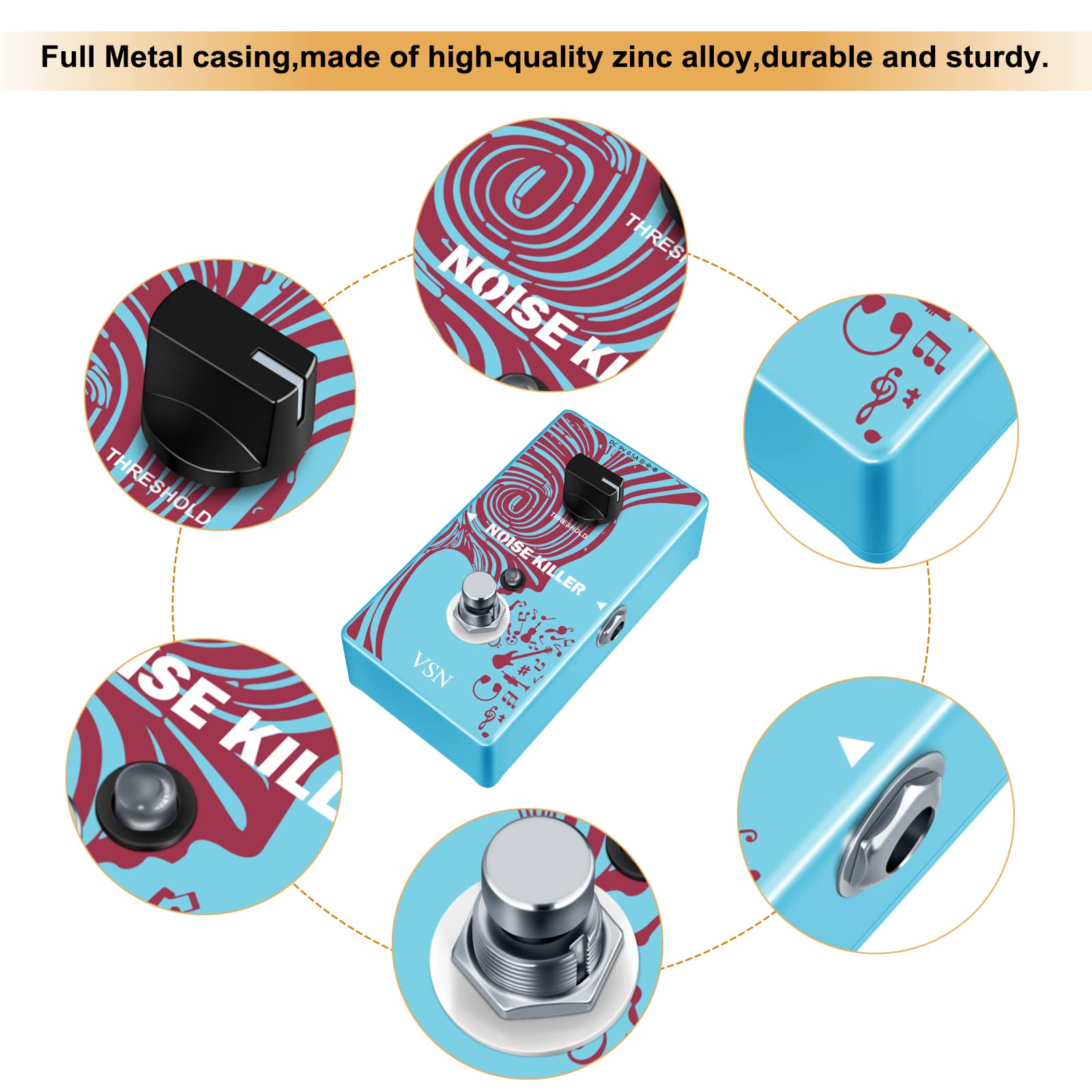 VSN Noise Gate Pedal, Noise Killer Guitar Pedal Noise Suppressor Effect for Electric Guitar and Bass True Bypass