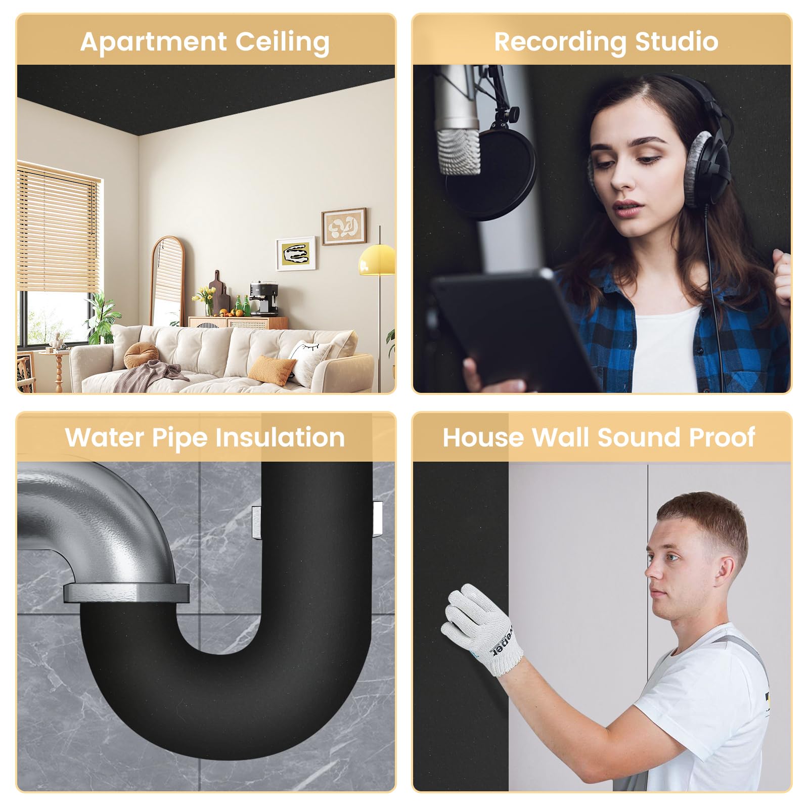 Kaqiluo 2 Pack High Density Self-Adhesive Sound Insulation Acoustic Closed Cell Foam, 0.4'' x 12'' x 71'', 10 mm Thick,11.6 sqft