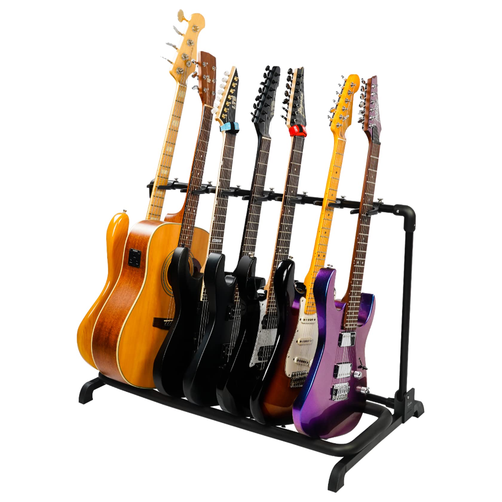 Guitto Multi Guitar Rack Stand Foldable Universal Display Rack Portable Guitar Holder For Band Stage Bass Acoustic Guitar -7 Hol