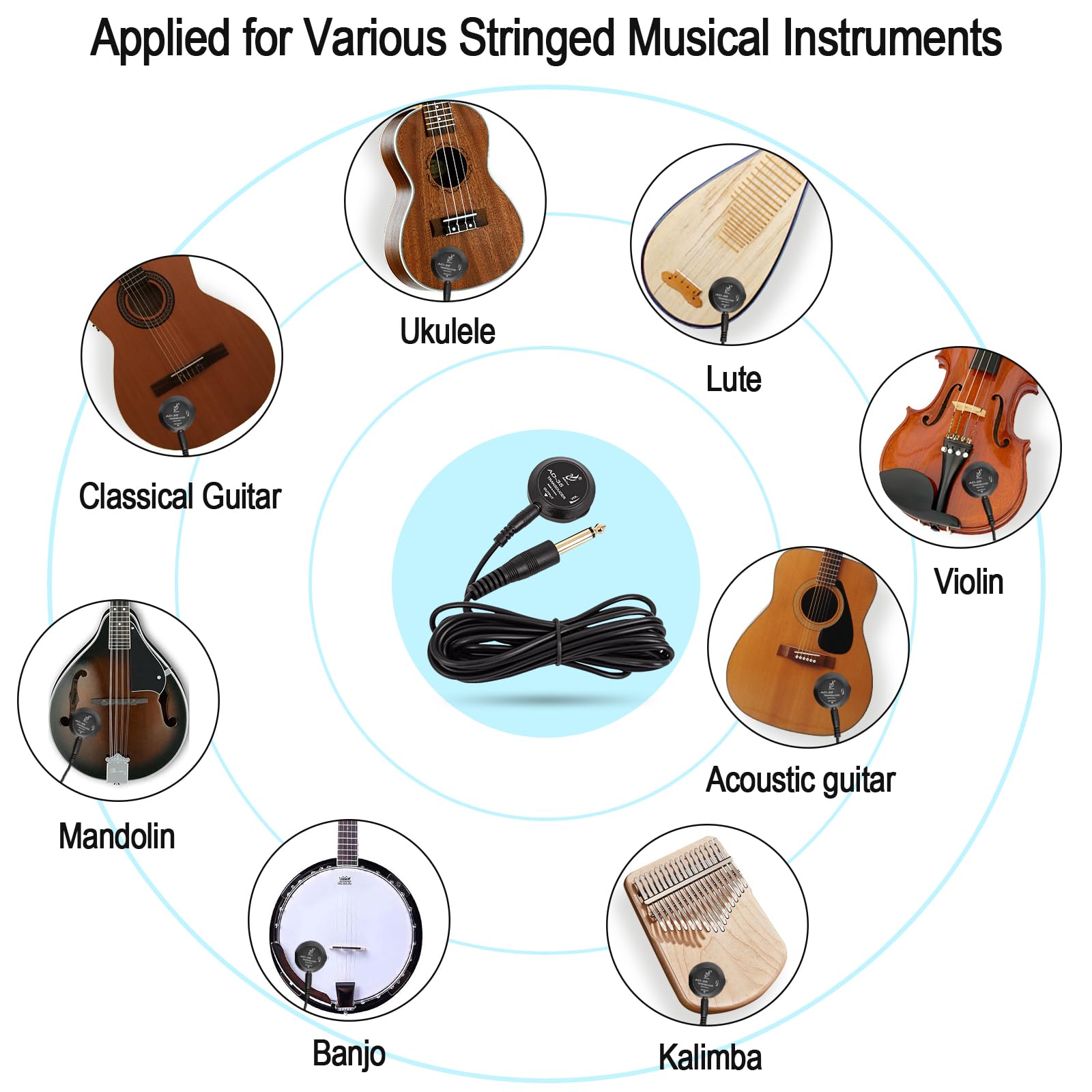 MUZTOP Guitar Pickup with Volume Control, Piezo Pickup Contact Microphone Transducer Pickup for Acoustic Guitar, Violin, Mandoli