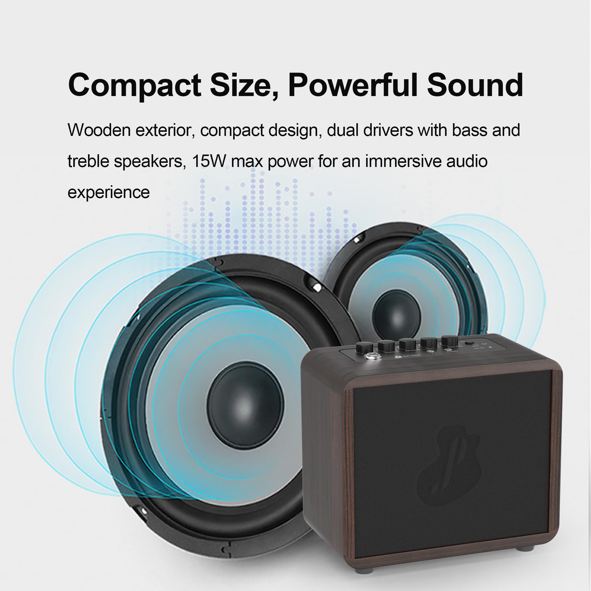 JUSTPRO 15W Mini Guitar Amp, Portable Acoustic/Electric Guitar Amplifier Rechargeable, Wireless Guitar Practice Amp with Reverb,