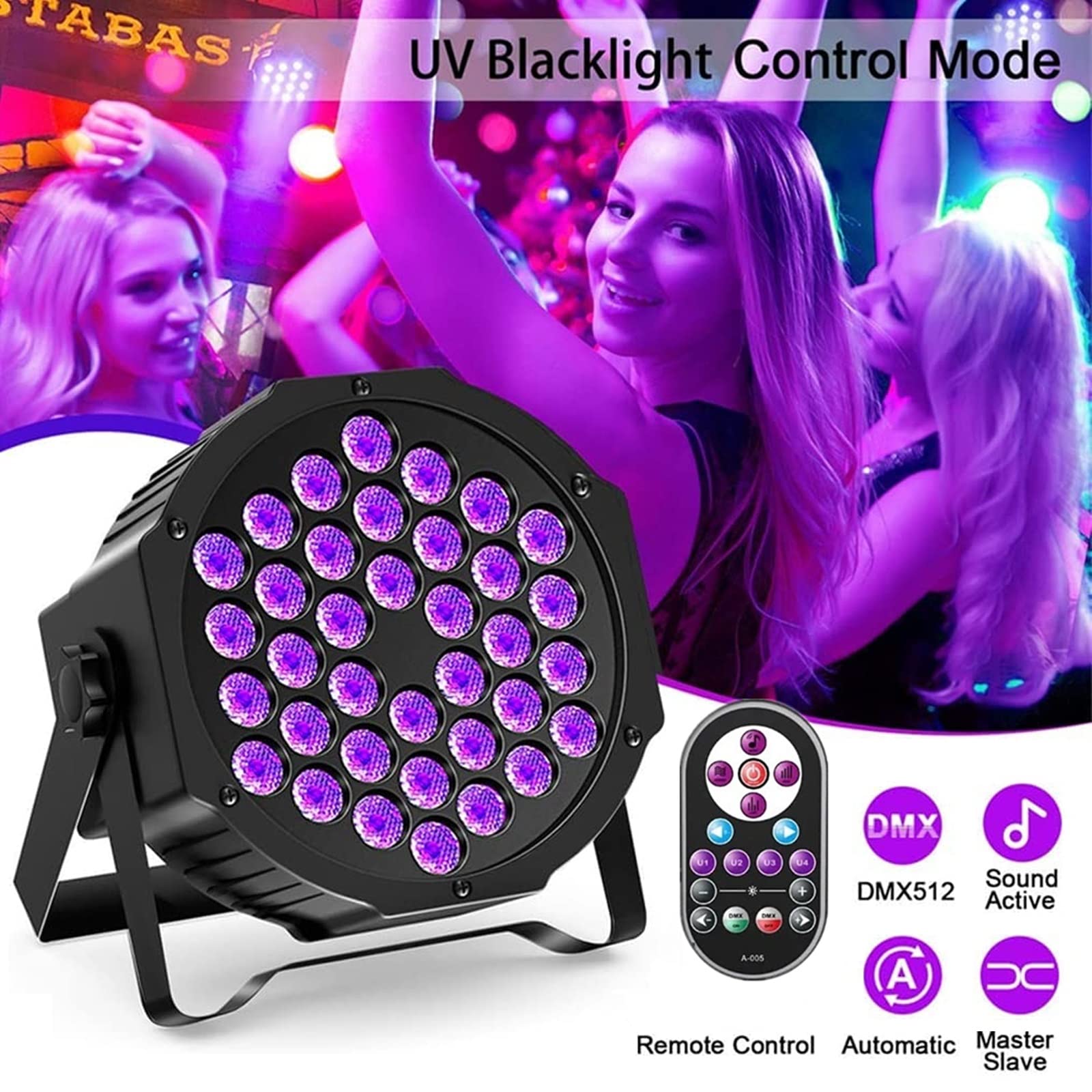36LED Black Lights, UKing 72W UV Stage Lights Blacklight with Glow in The Dark Party Supplies by DMX and Remote Control for Hal