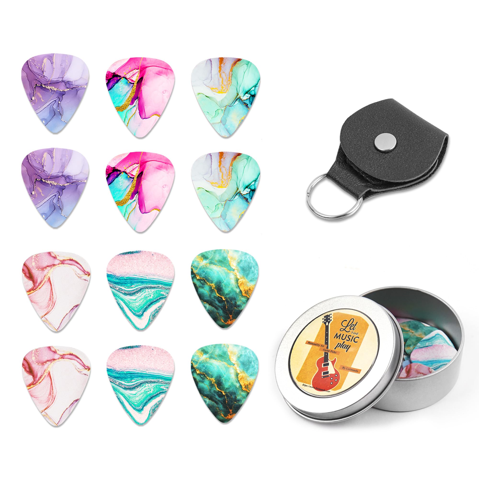 Cheliz 12-Pack 0.71Mm Stylish Colorful Celluloid Guitar Picks Plectrums For Guitar Bass(14-Ink Splashing), Medium