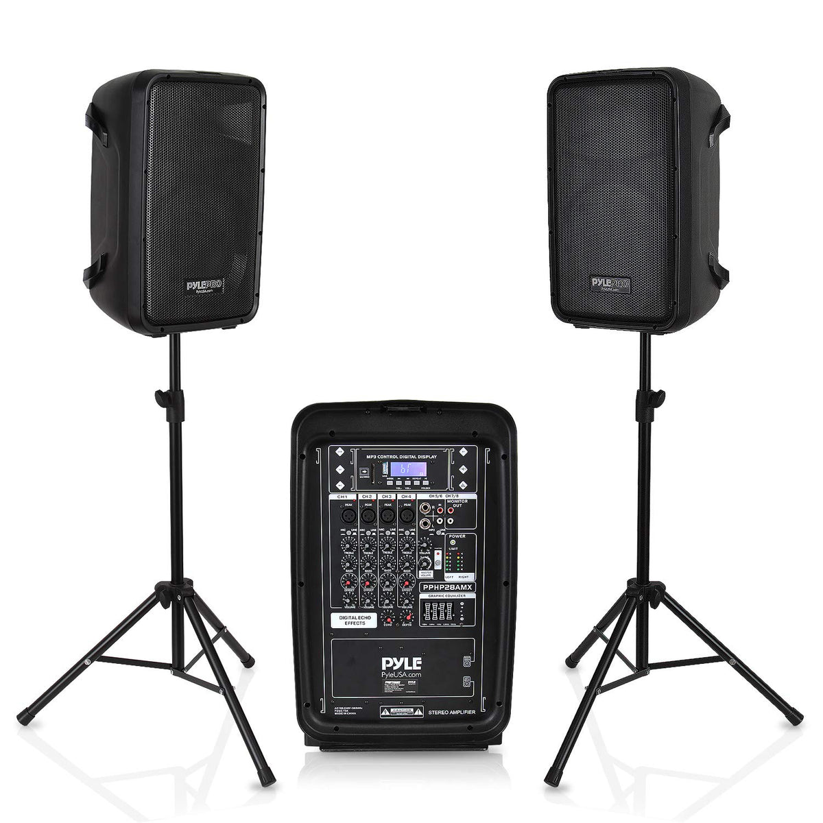 Pyle Pa Speaker Dj Mixer Bundle - 300 W Portable Wireless Bluetooth Sound System W/ Usb Sd Xlr 1/4'' Rca Inputs - Dual Speaker,