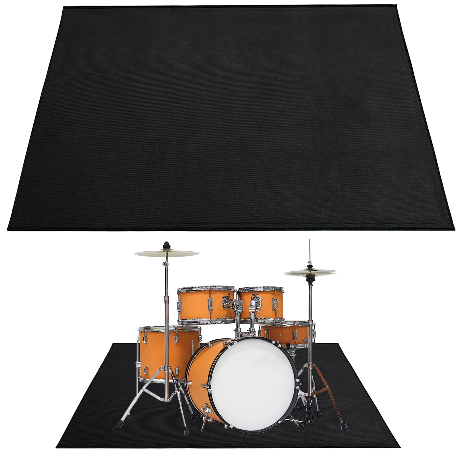 Drum Rug 6Ft x 4Ft Carpet Floor Mat With Non-Slip Grip Bottom - Music Accessories for Jazz & Electric Drum Set - Black
