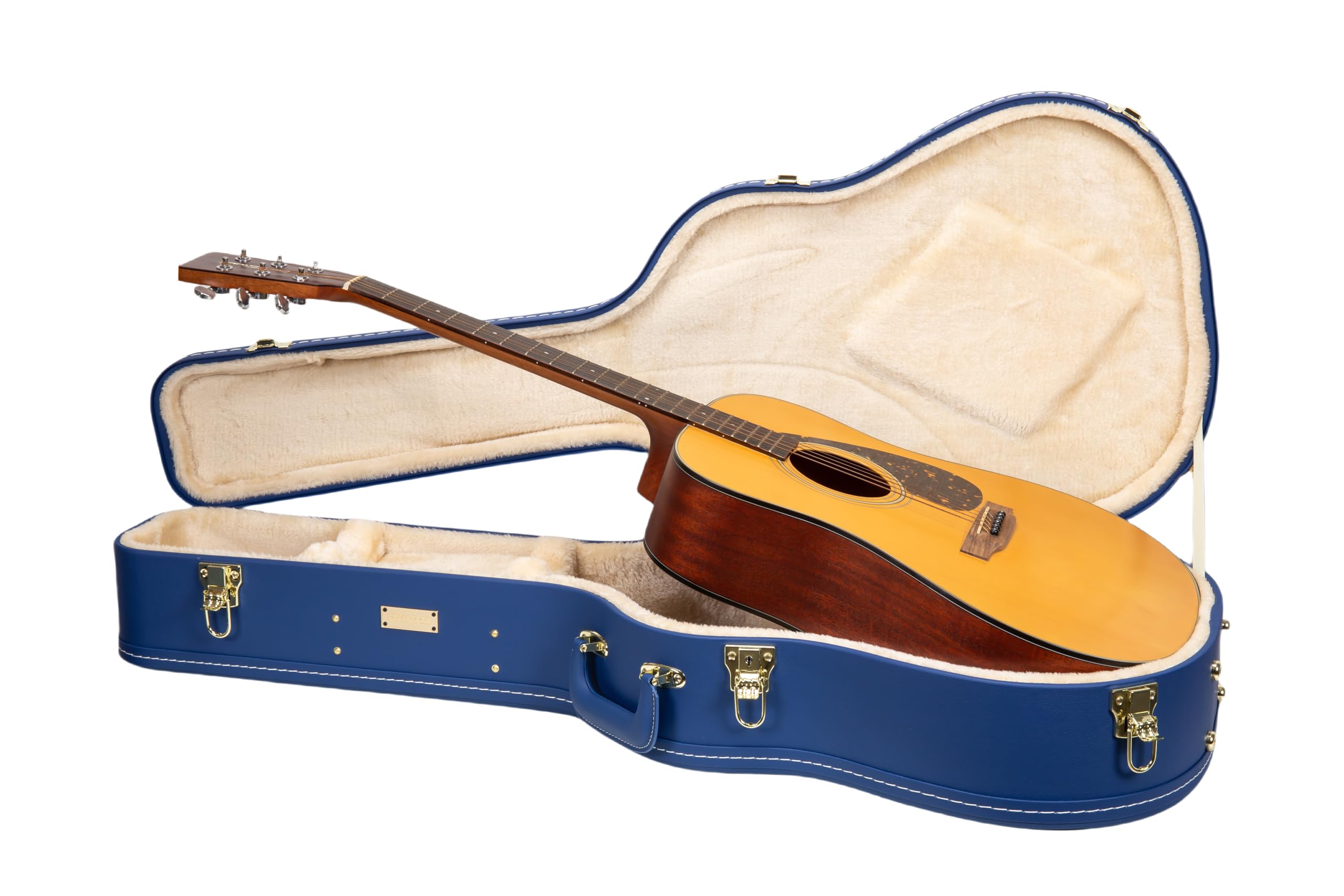Crossrock Wooden Dreadnought Guitar Case For Martin D-28 / Taylor Grand Auditorium | Vibrant Blue Faux Leather, Beige Plush Inte