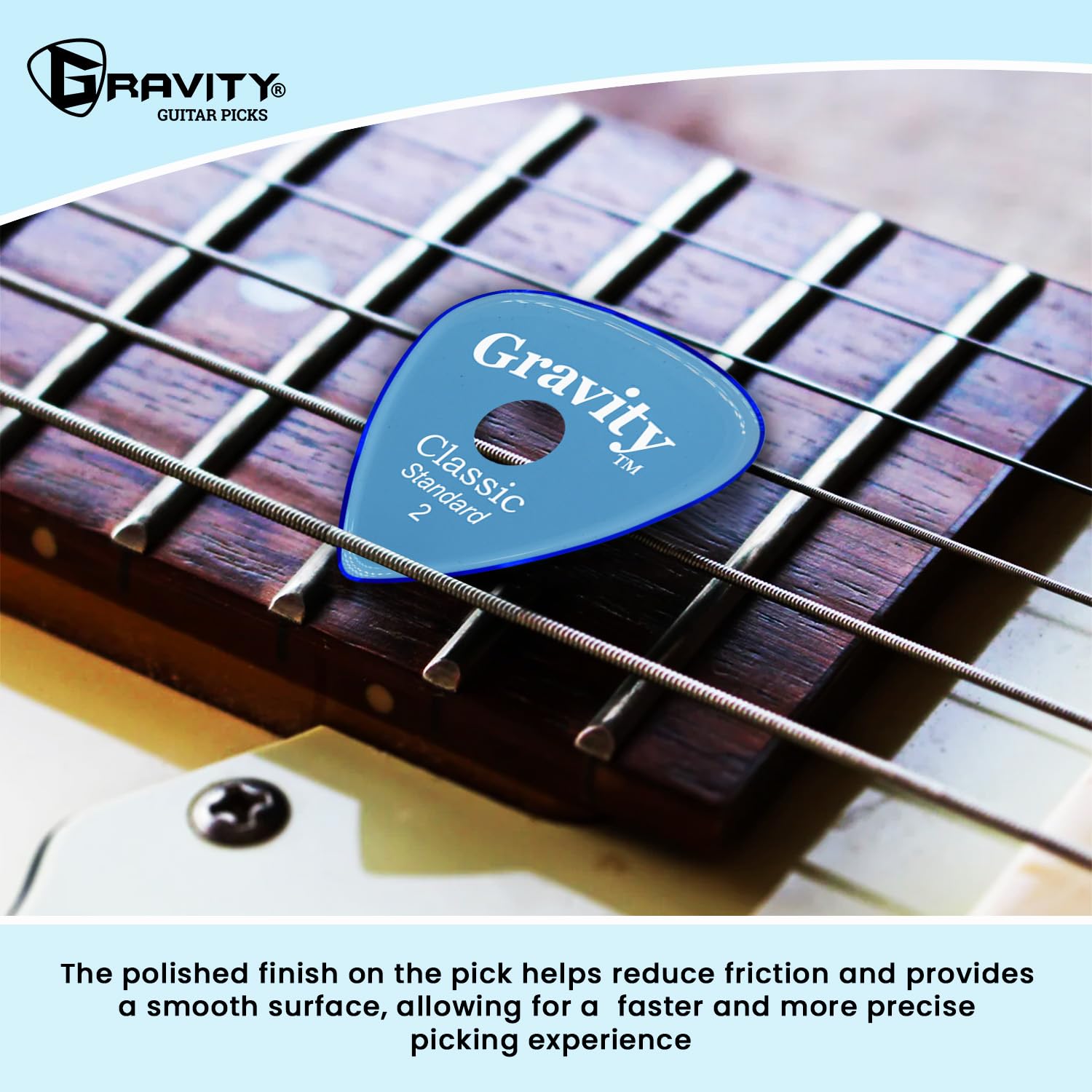 Gravity Picks Classic Guitar Pick - 2.0mm Blue - Polished w/Round Grip Hole
