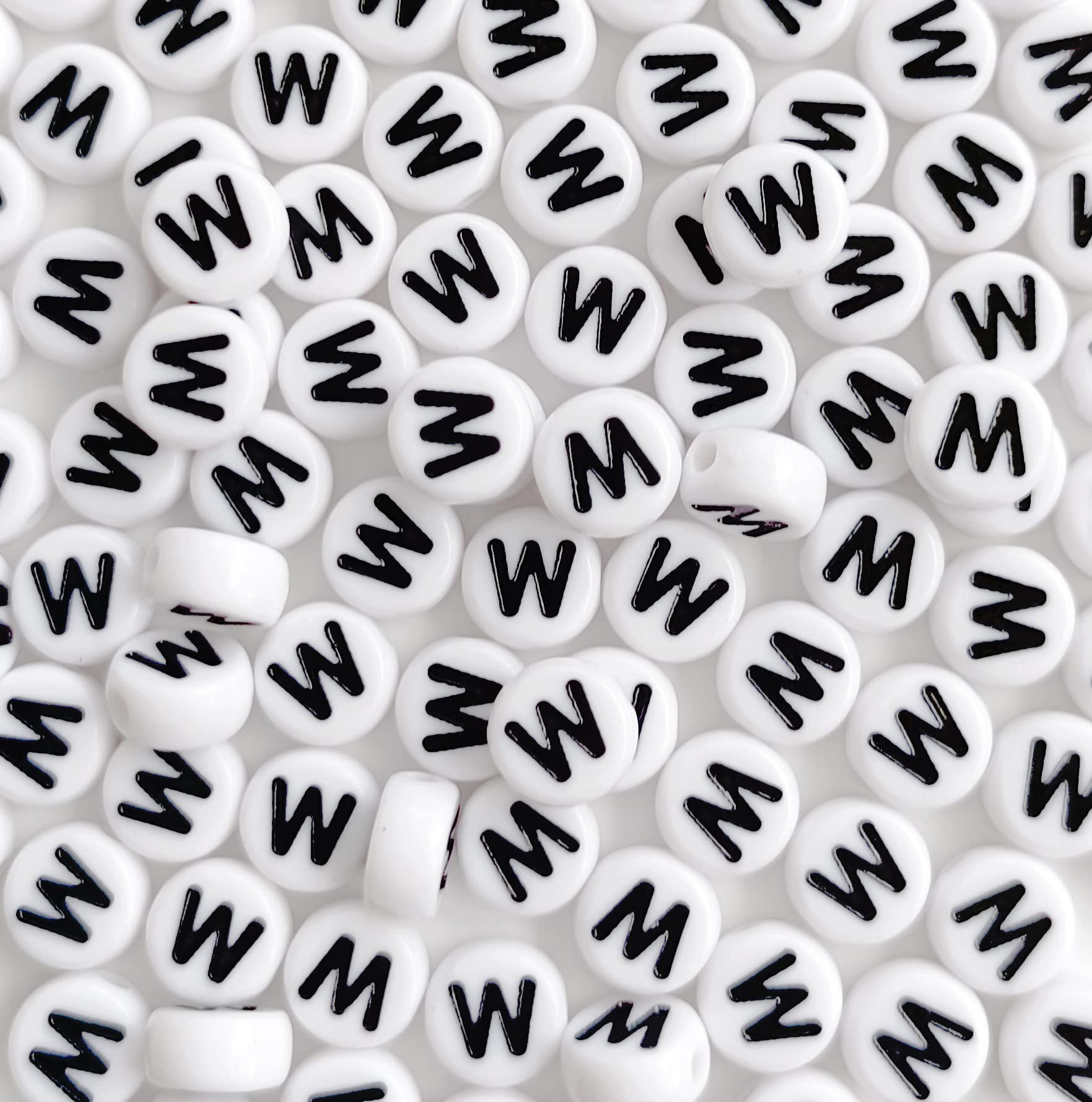 Bxwoum 100Pcs Letter Beads White Round Acrylic Alphabet Beads Letter W Beads For Jewelry Making Bracelets Necklaces Key Chains D