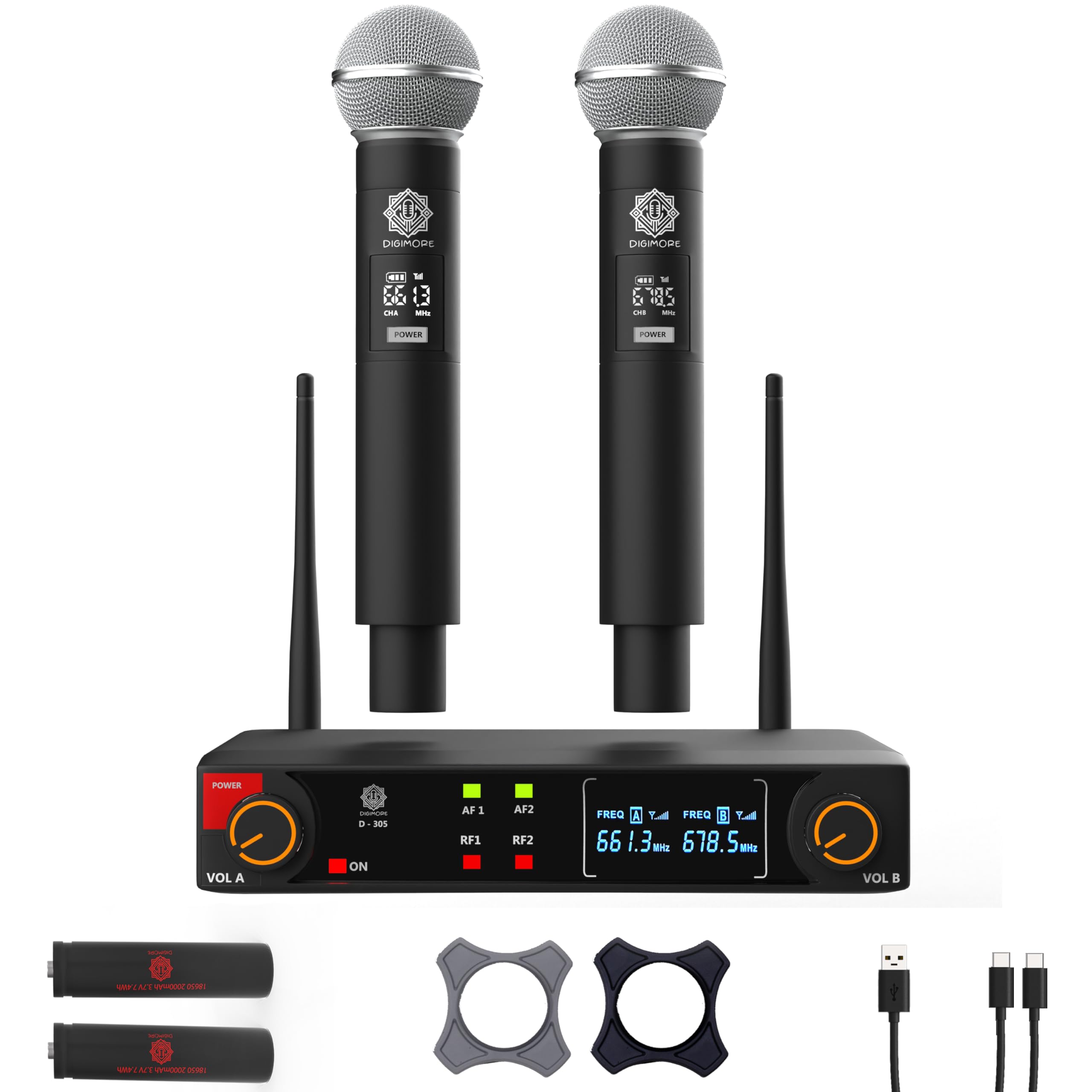 DIGIMORE UHF Dual Wireless Microphone System | 200ft Range | Balanced XLR Outs | Perfect for Singing, Karaoke & Live Performance