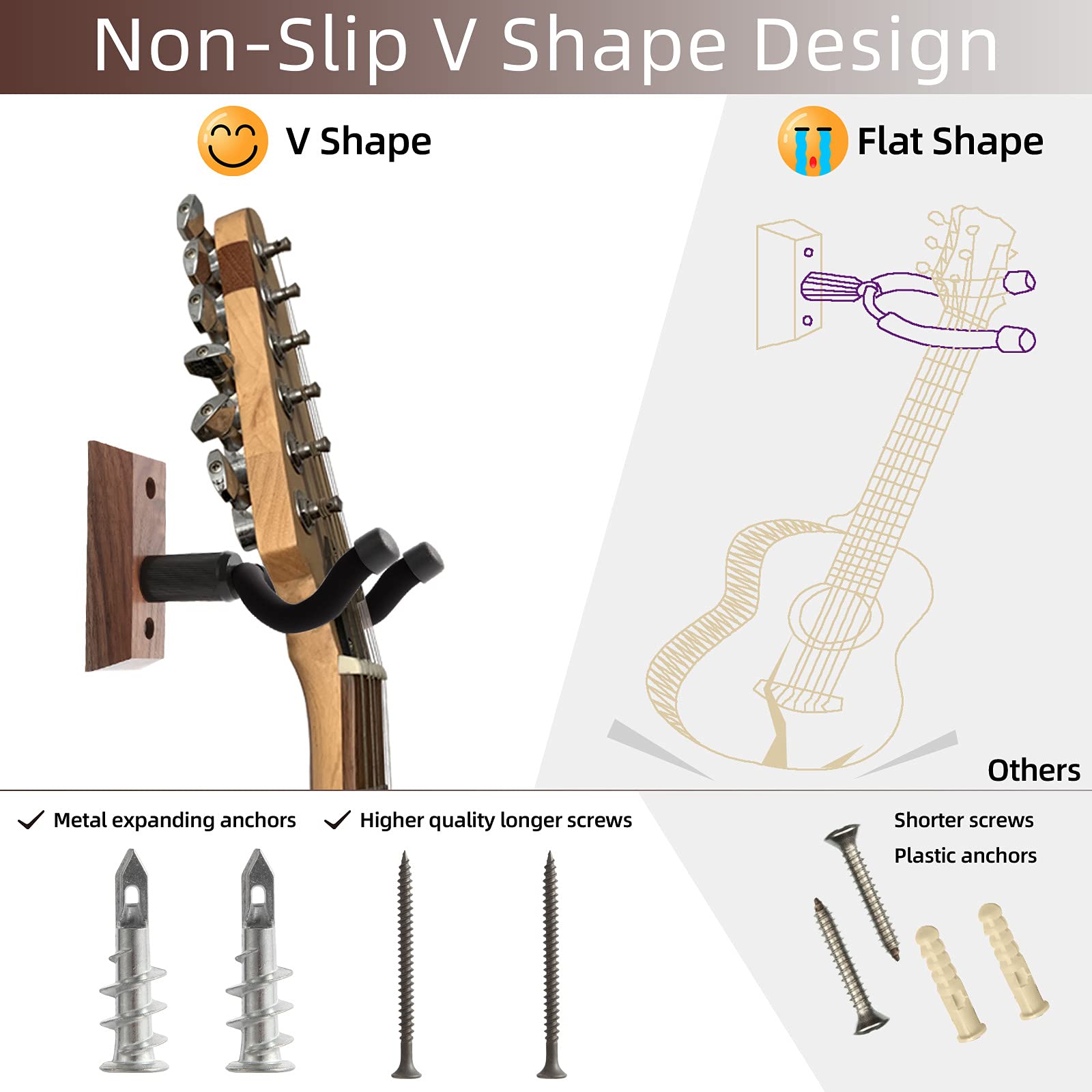 Guitar Wall Mount, Guitar Hangers hooks Bracket Holders for Acoustic and Electric Guitars Bass Banjo Mandolin, Black Walnut Wood