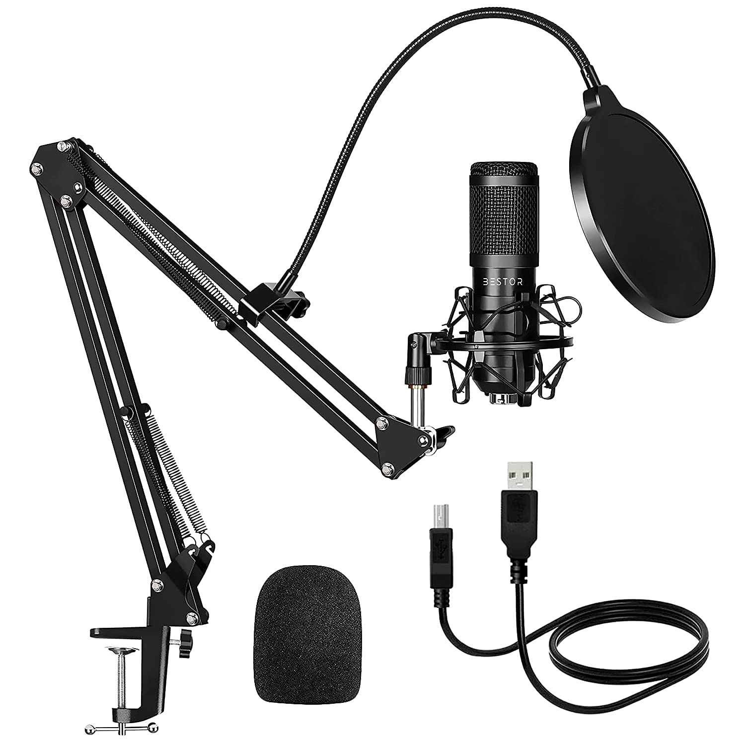 Bestor Professional Usb Condenser Microphone Kit Podcast Mic With Boom Arm Microphone With Stand | 192Khz/24Bit Professional Pc 