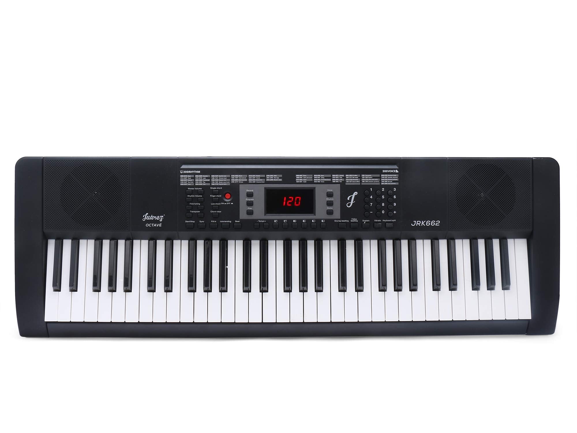 Juarez Octav Jrk662 61-Key Electronic Keyboard Piano With Led Display | Adapter | Key Note Stickers | Mic |Music Sheet Stand | 3