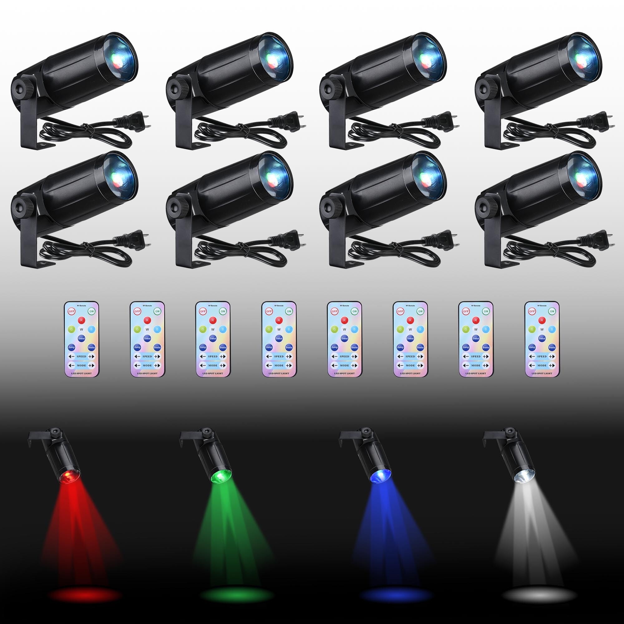 Yescom 8 Pack LED Disco Ball Spotlight Stage Effect Pinspot Light 20W RGBW with Remote Club Bar Events