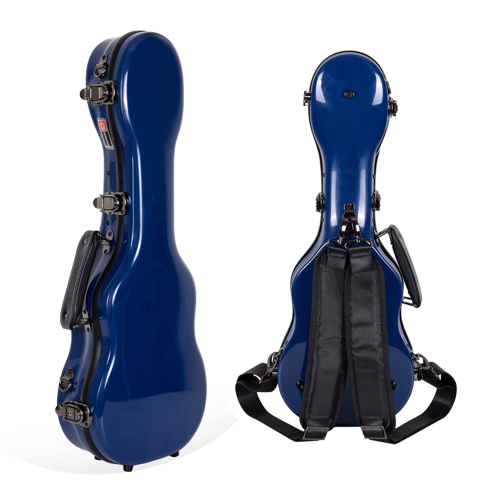 Crossrock Hardshell Fiberglass Concert Ukulele Case, Thick Padded, 4 Latches, Glossy Finish in Navy Blue