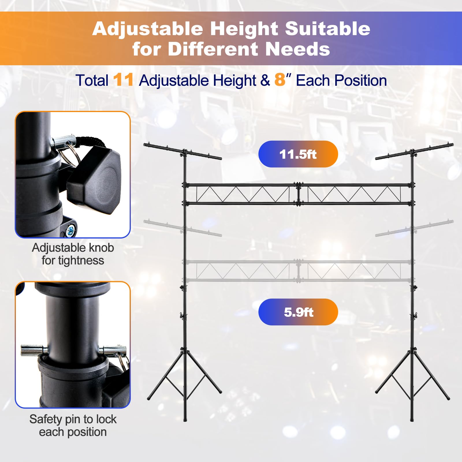 S AFSTAR DJ Light Stand, 14 FT Heavy Duty Metal Lighting Truss System W/Adjustable T Bars, 32 Mounting Points & Triangle Foot, P