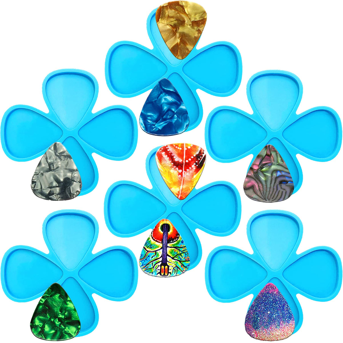 6 Pack Guitar Picks Epoxy Resin Molds Guitar Plectrums Silicone Casting Mold Jewelry Making Molds For Diy Guitar Thumb Finger Pi