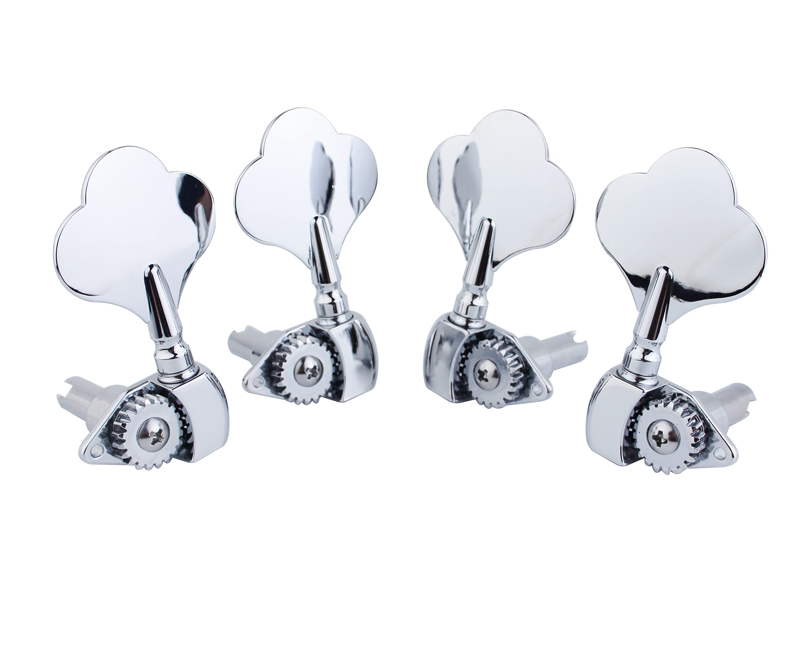 Guyker Open Frame Electric Bass Machine Head (2R + 2L) - 1:20 Ratio Gear Tuners Tuning Key Pegs - Chrome