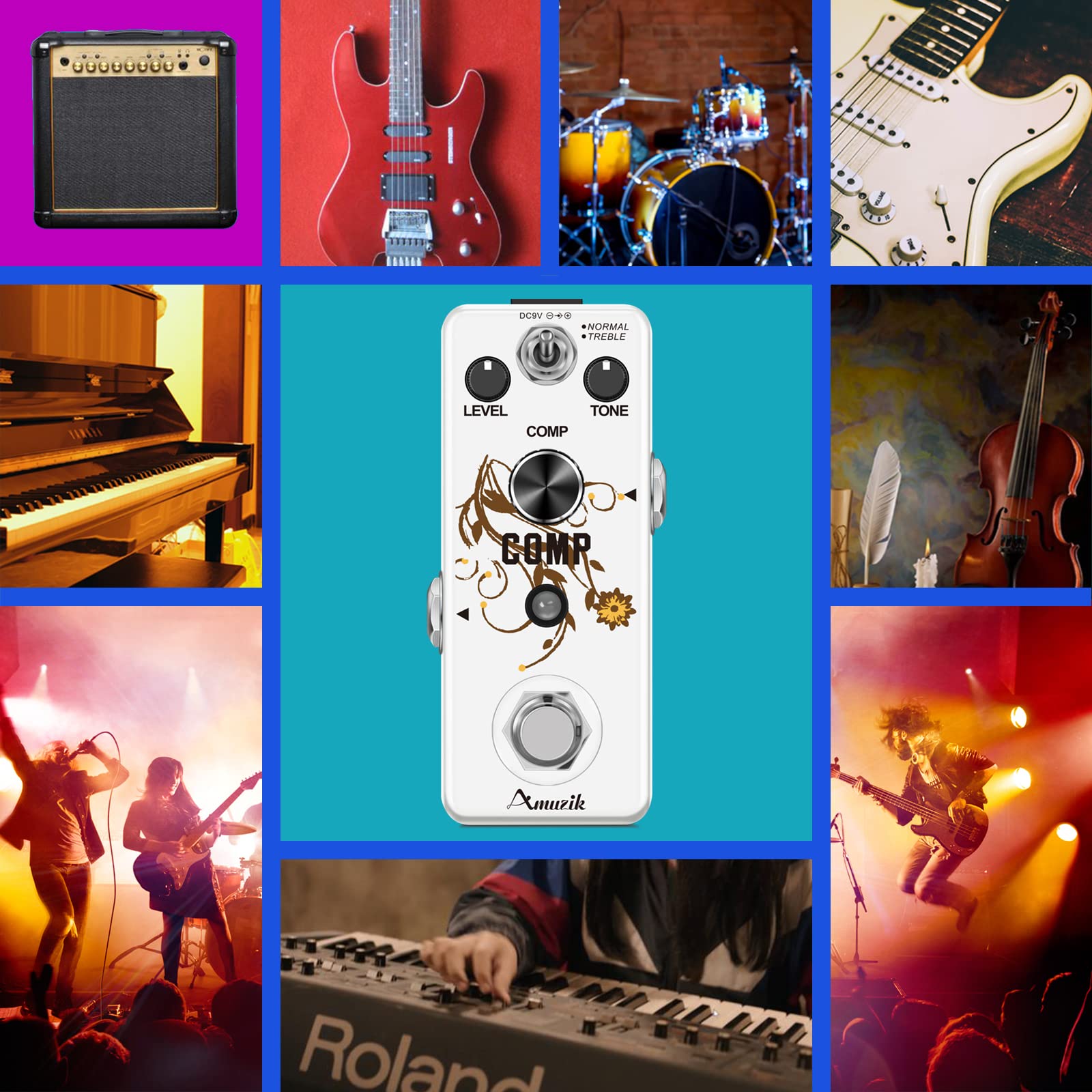 Amuzik Guitar Compressor Effect Pedal Analog Vintage Ultimate Compression 2 Modes Comp Effect Pedals for Electric Guitar True By