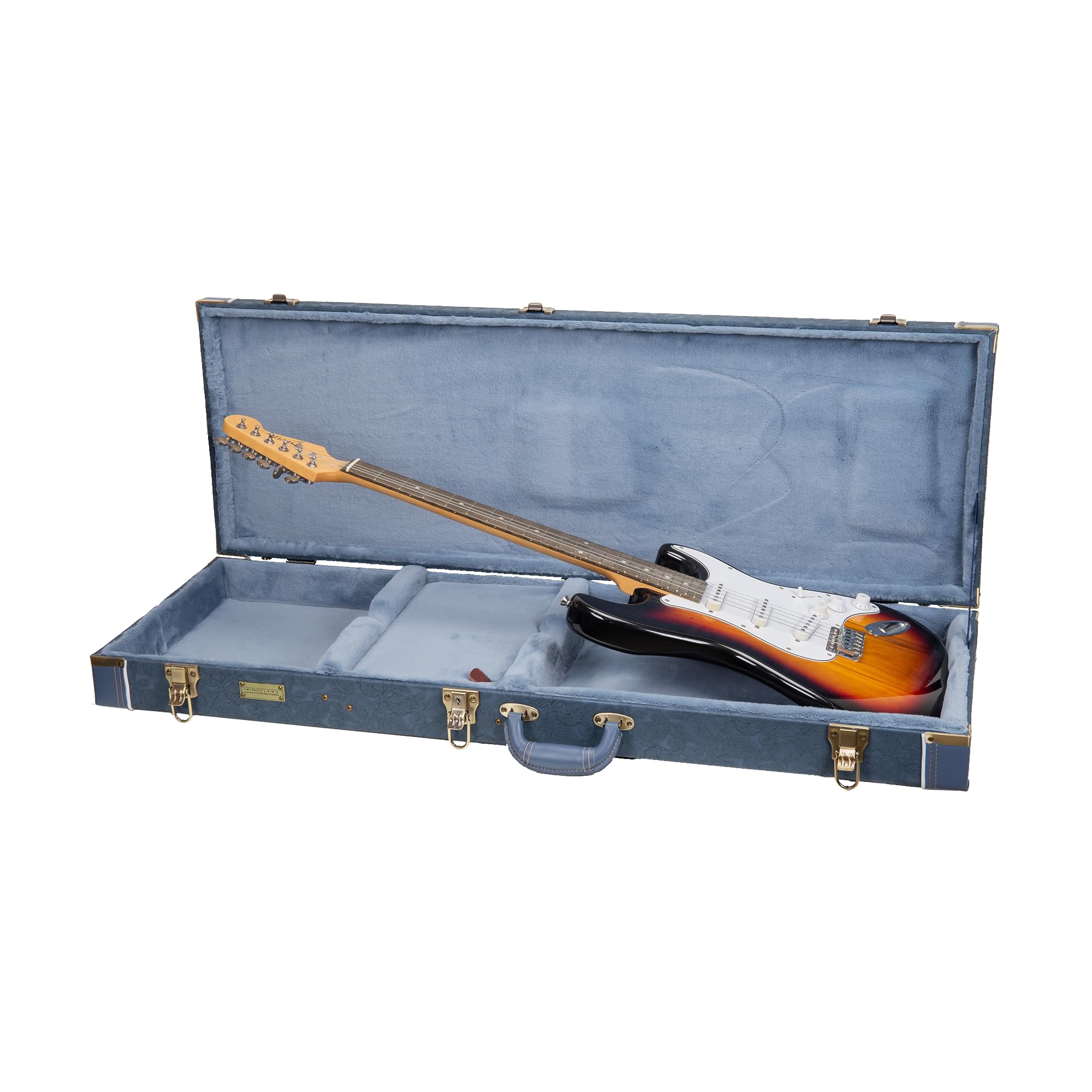 Crossrock Relief Series Electric Guitar Case For Strat & Tele | Carved Smoke Blue Finish, Monochrome Blue Velvet Interior, Lock