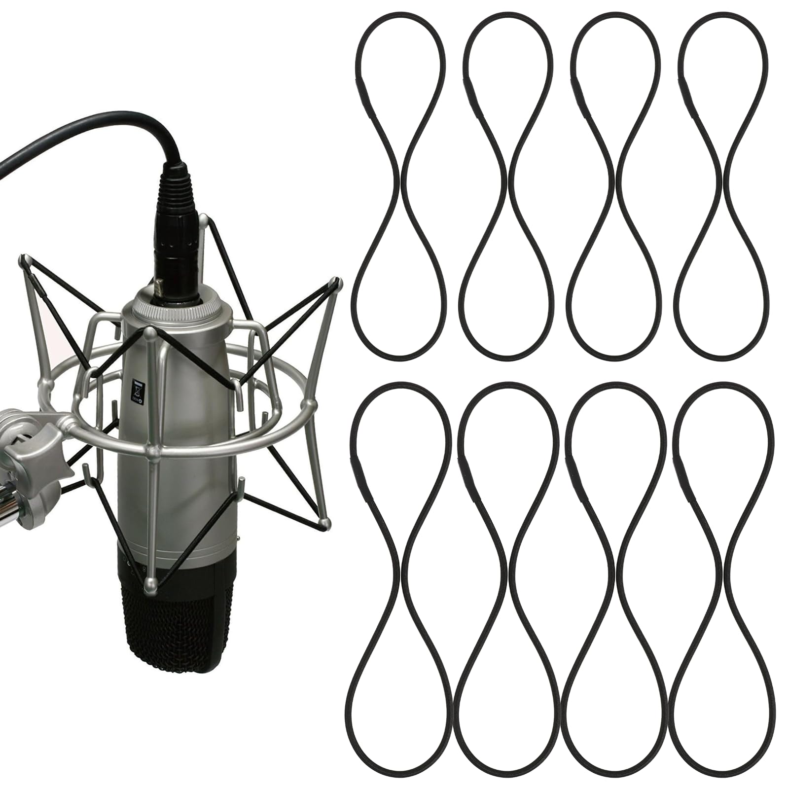 8PCS Microphone Shock Mount Rubber Ring, Black Universal Elastic Bands Replacement for Microphone Shock Mount Holder Clamp Clip 
