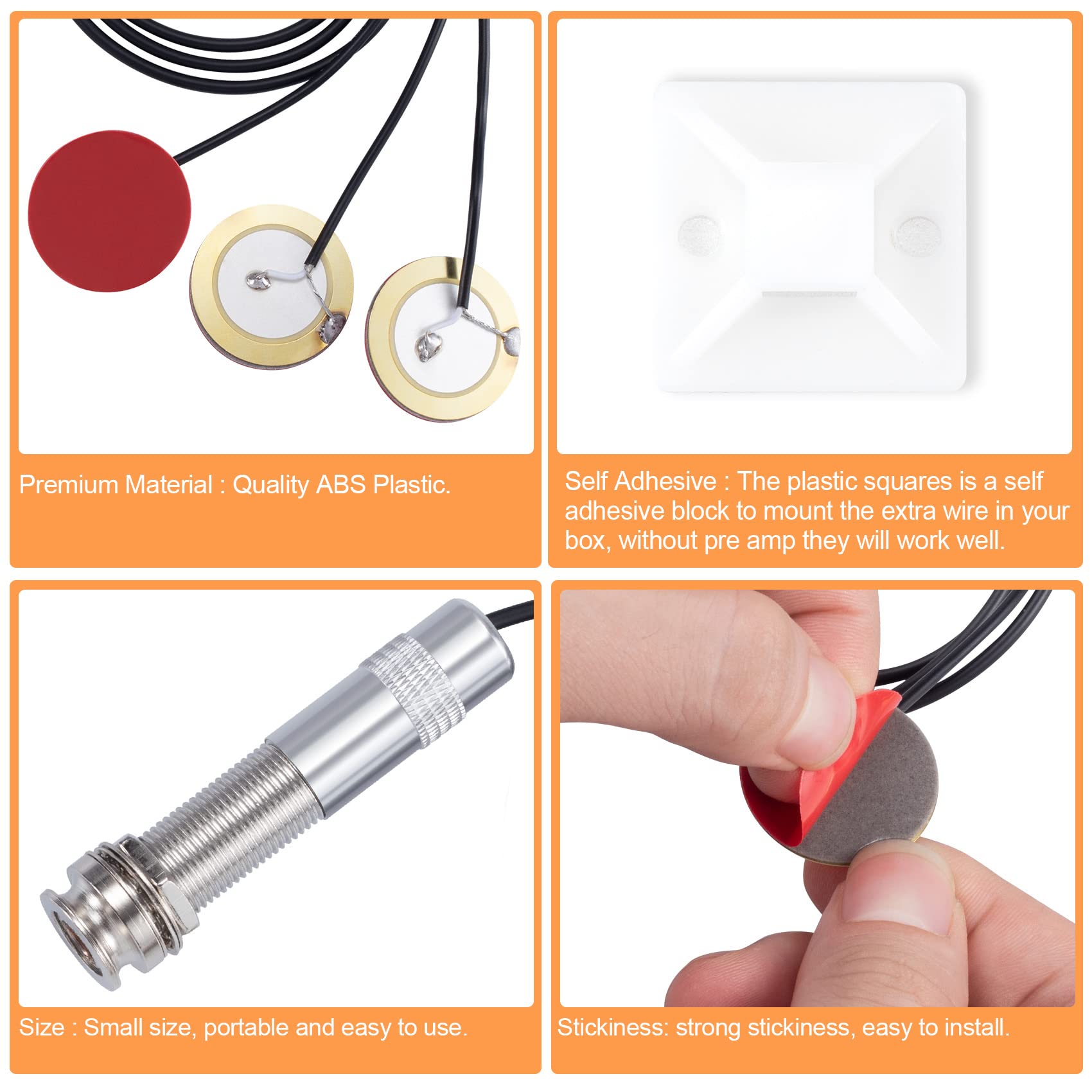 PAGOW 2 Sets Acoustic Guitar Pickup, 3 in 1 Pickups Piezo Transducer, Microphone Contact Self-adhesive Mono Piezo Pickup with Bu