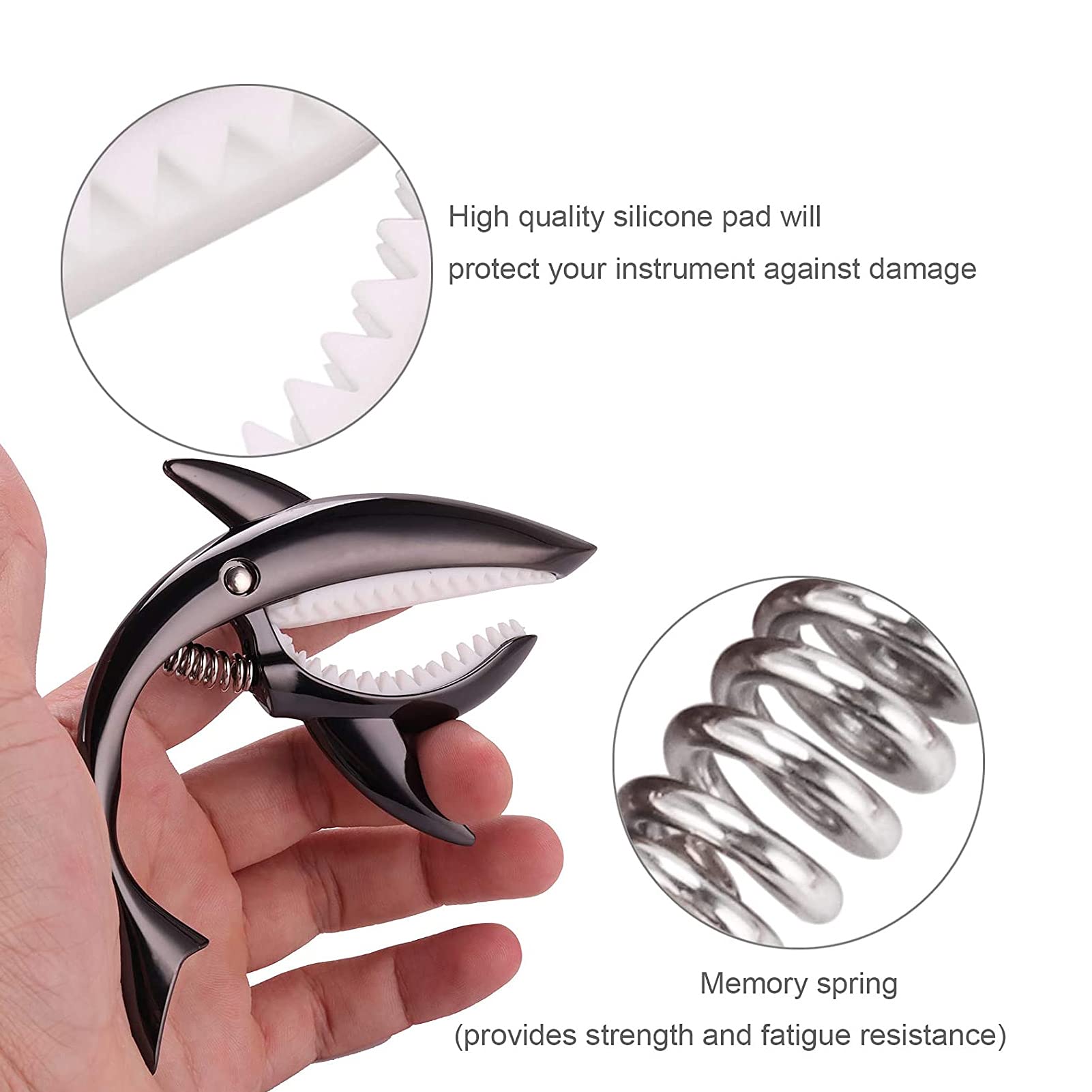 Shark Guitar Capo Pretty Cool Capo for Electric Acoustic Classical Guitar Ukulele Zinc Alloy Spring Capo (black)