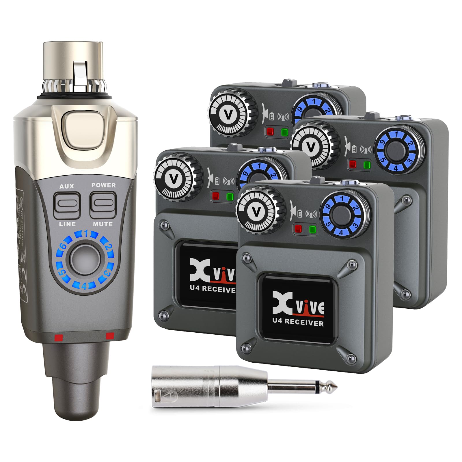 Xvive U4R4 Wireless in-Ear Monitor System Professional IEM System,1 Transmitter and 4 Beltpack Receiver for Studio, Band Rehears
