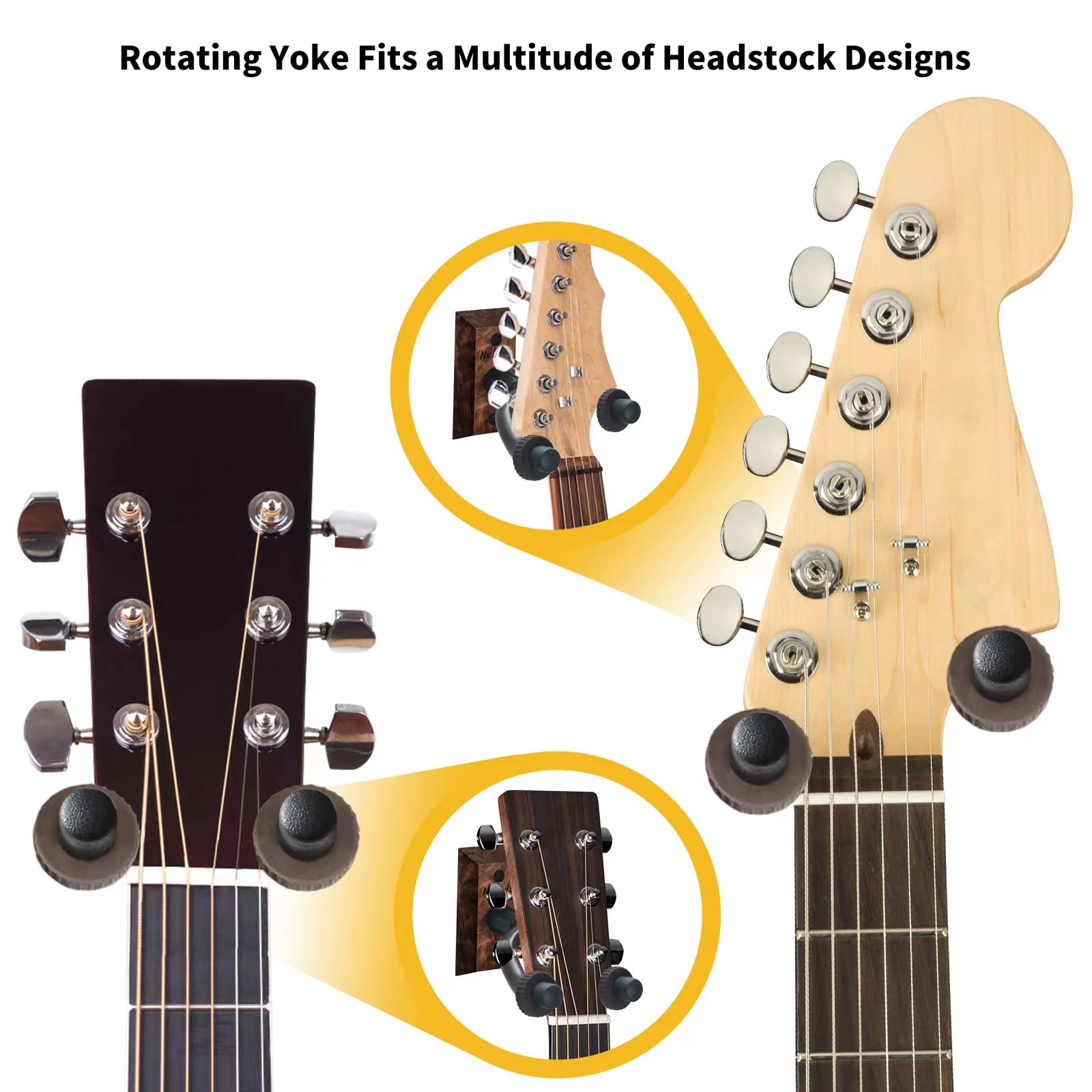 3 Pack Guitar Wall Mount, Neboic Wood Guitar Wall Hanger, Guitar Hook, Guitar Accessories for Acoustic Electric Bass Guitar Ukul