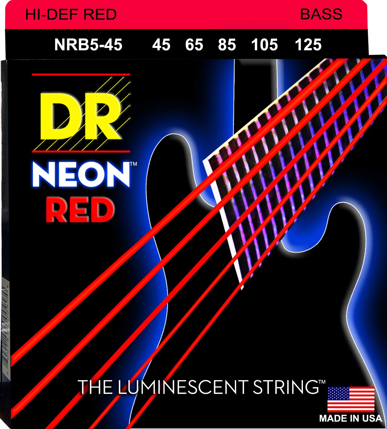 Other Dr Hi-Def Neon Red Bass Medium 5 Acoustic Guitar Strings (Nrb5-45)