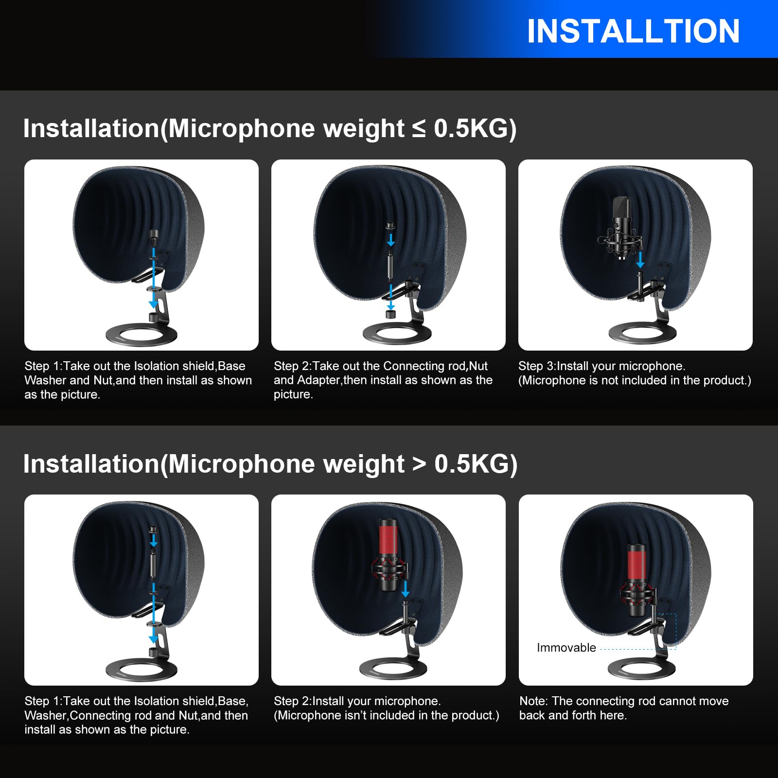 Microphone Isolation Shield,Aokeo 2024 Professional Recording Studio Equipment,360 Music Studio Mic Shield,Suitable for of Blue