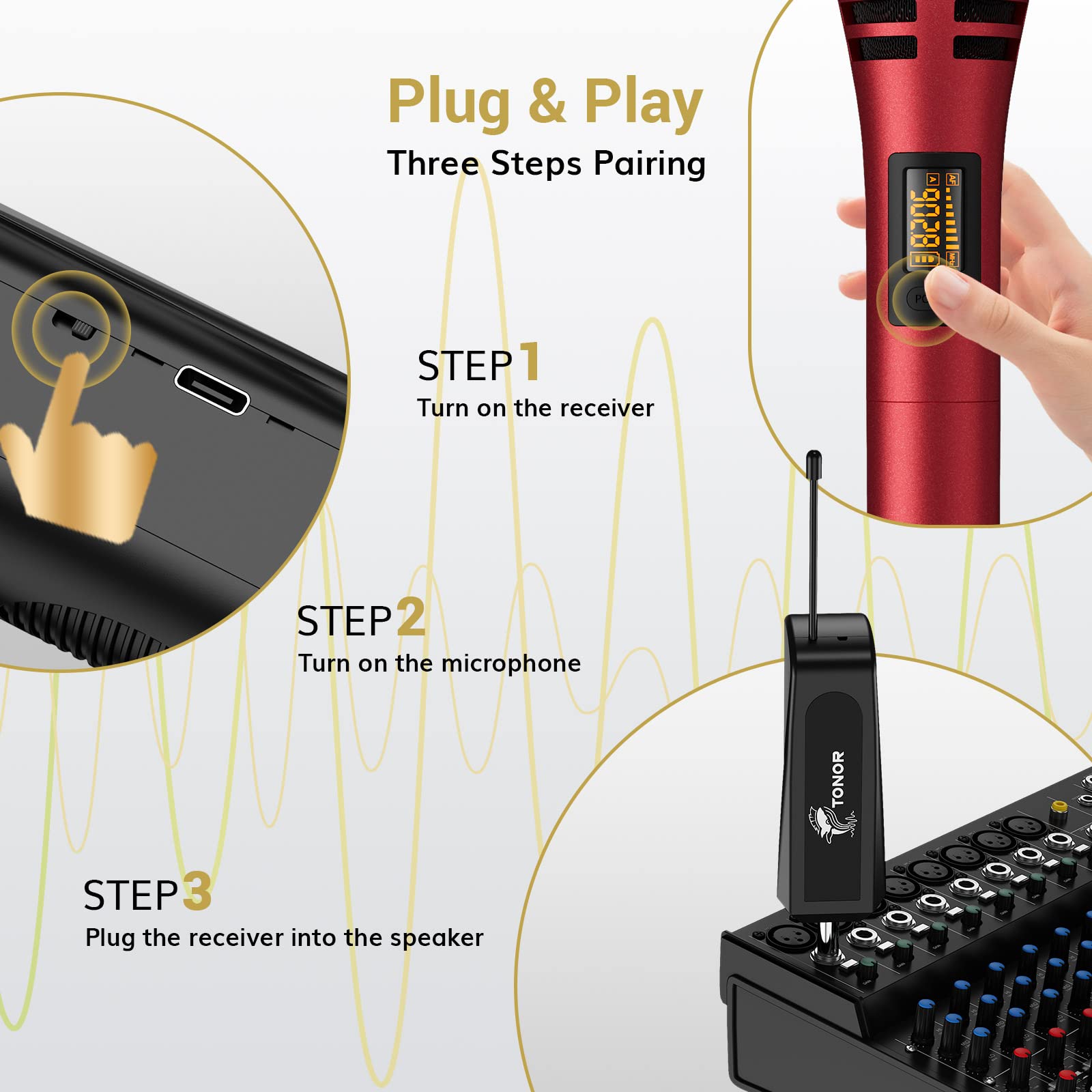 TONOR Wireless Microphones, UHF Dual Karaoke Microphone System, Microfonos Inalambricos with Rechargeable Receiver, Cordless Dyn