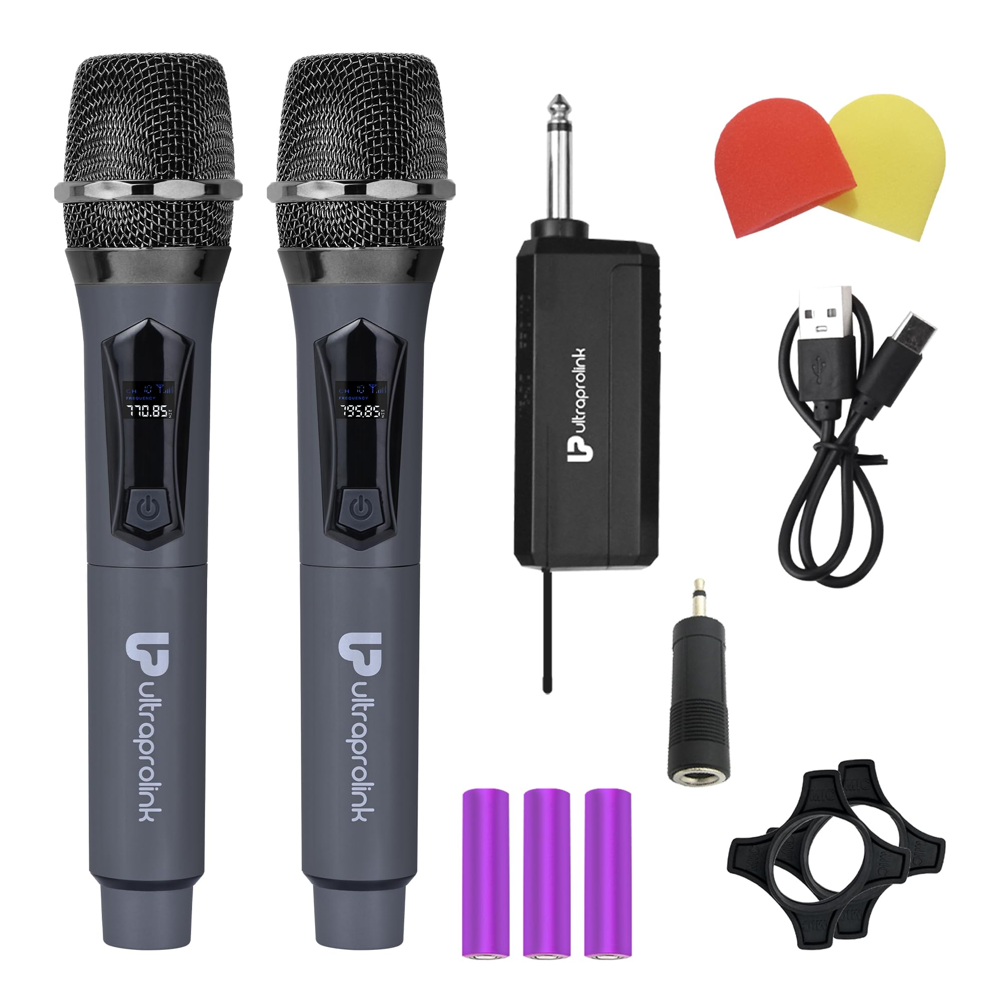 Ultraprolink Dual Uhf Wireless Dynamic Microphone & Receiver Set | 50M/164Ft Operating Distance | For Karaoke/Singing, Podium, P