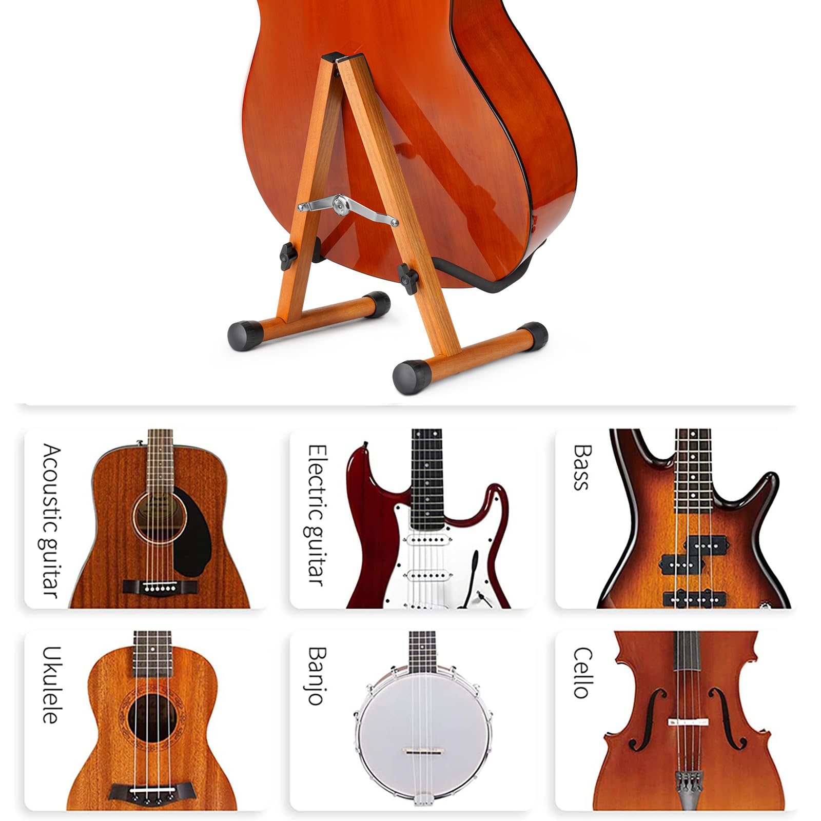 SNIGJAT Wood Guitar Stand, Acoustic Guitar Stand, A-Frame Folding Electric Guitar Display Stand with Padded Foam, Bass Wooden Gu