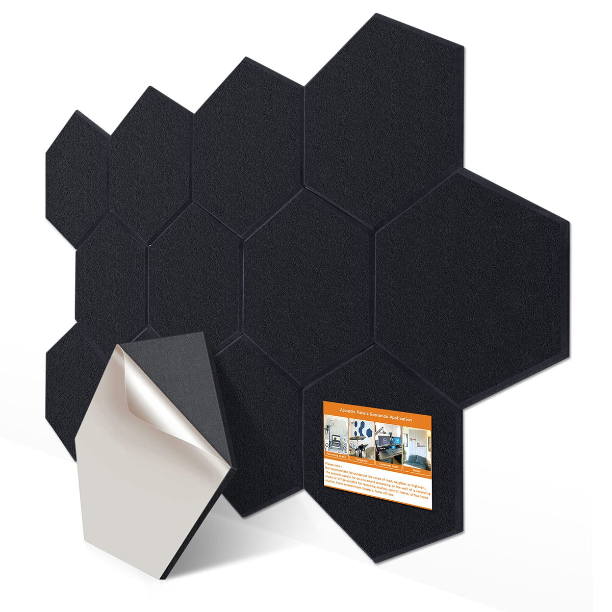 Dekiru 12 Pack Self Adhesive Hexagon Acoustic Panels Sound Proof Foam Panels, 14 X 13 X 0.4 Inches Soundproof Wall Panels For Of
