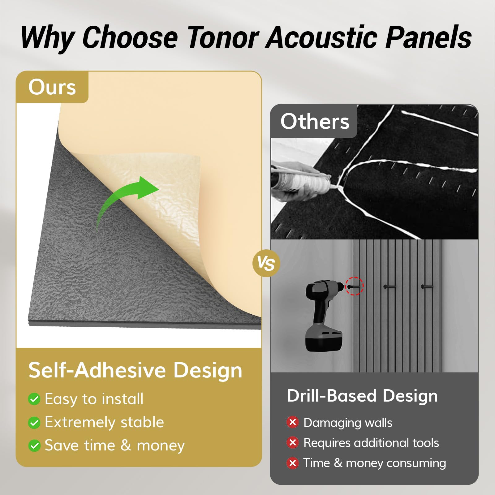 TONOR 4PCS Wood Slat Panels, 48    x 24   Adhesive Acoustic Panels for Wall, Decorative 3D Fluted Panels for Sound Absorbing, So
