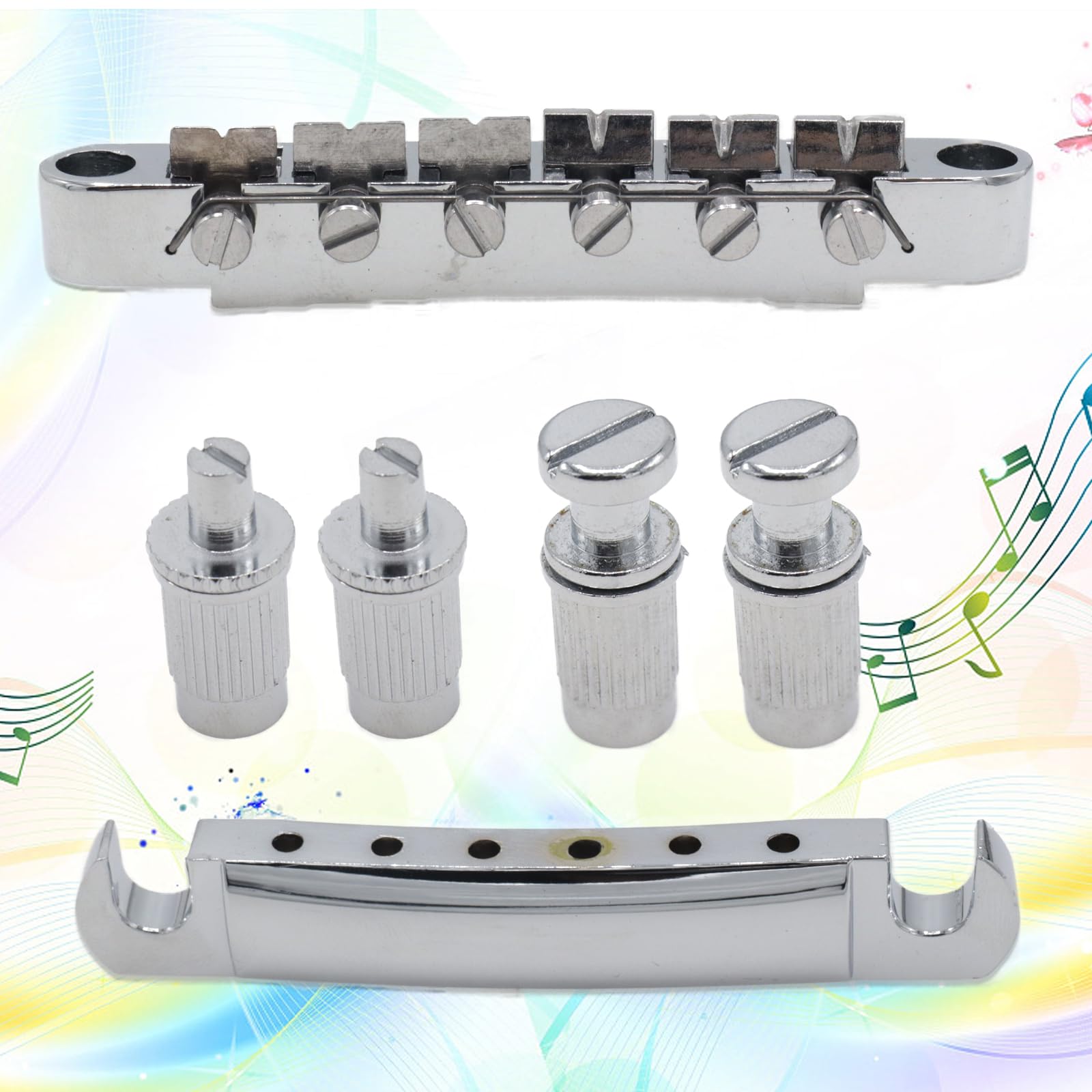 Cheerock 1 Set Silver Metal Tune-O-Matic Electric Guitar Bridge and Tailpiece for Enhanced String Stability, Replacement Electri