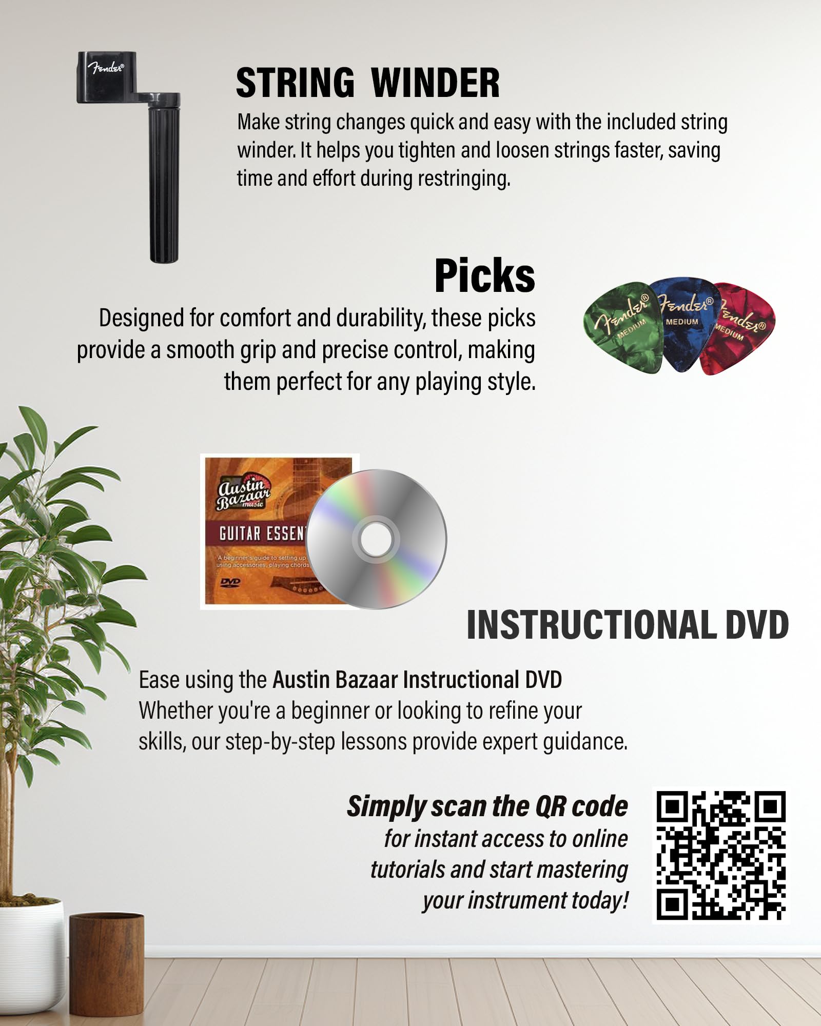 Fender Redondo Mini Acoustic Guitar Bundle with Gig Bag, Strap, Clip-on Tuner, Strings, String Winder, Picks, and Austin Bazaar