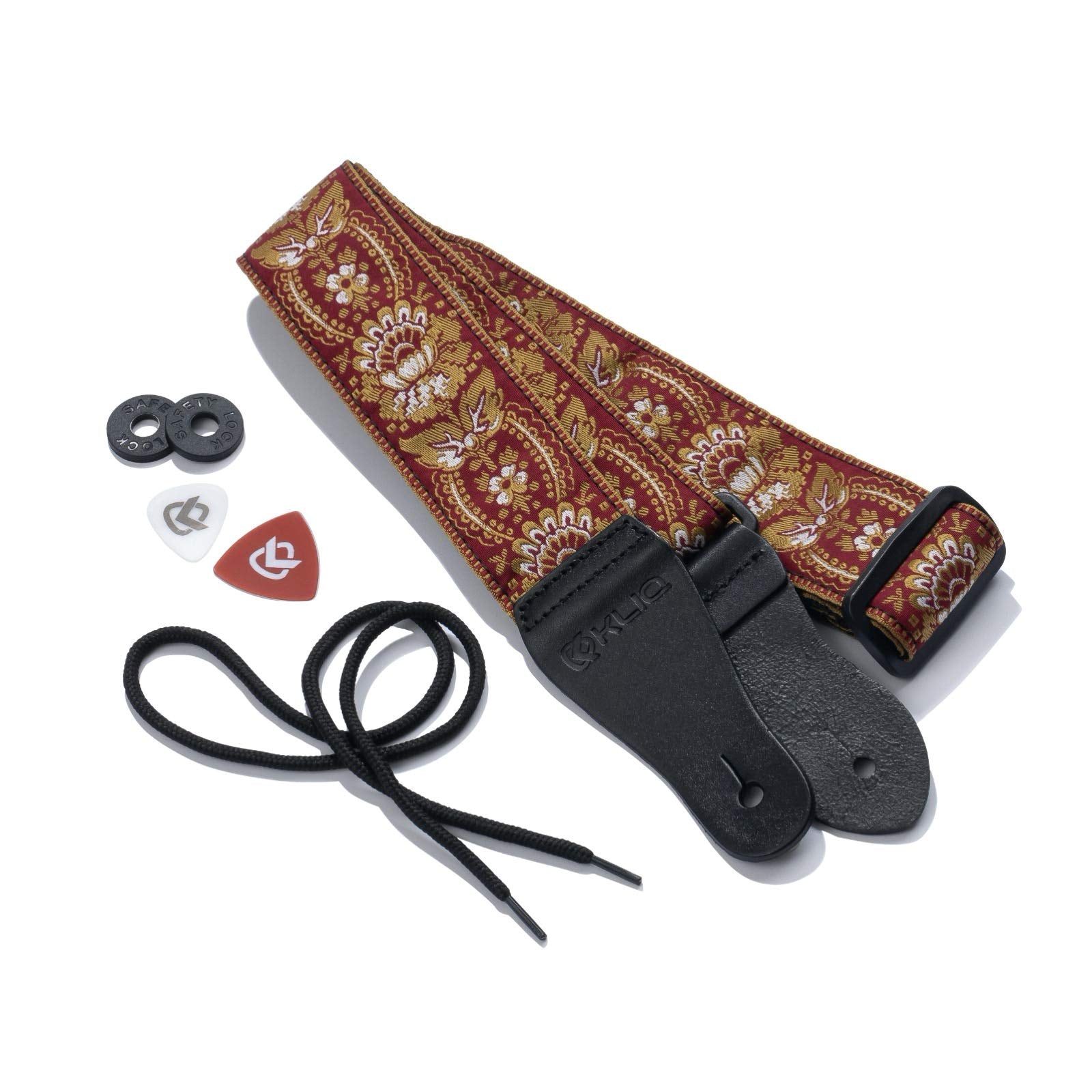 Kliq Vintage Woven Guitar Strap For Acoustic And Electric Guitars + 2 Free Rubber Strap Locks, 2 Free Guitar Picks And 1 Free La