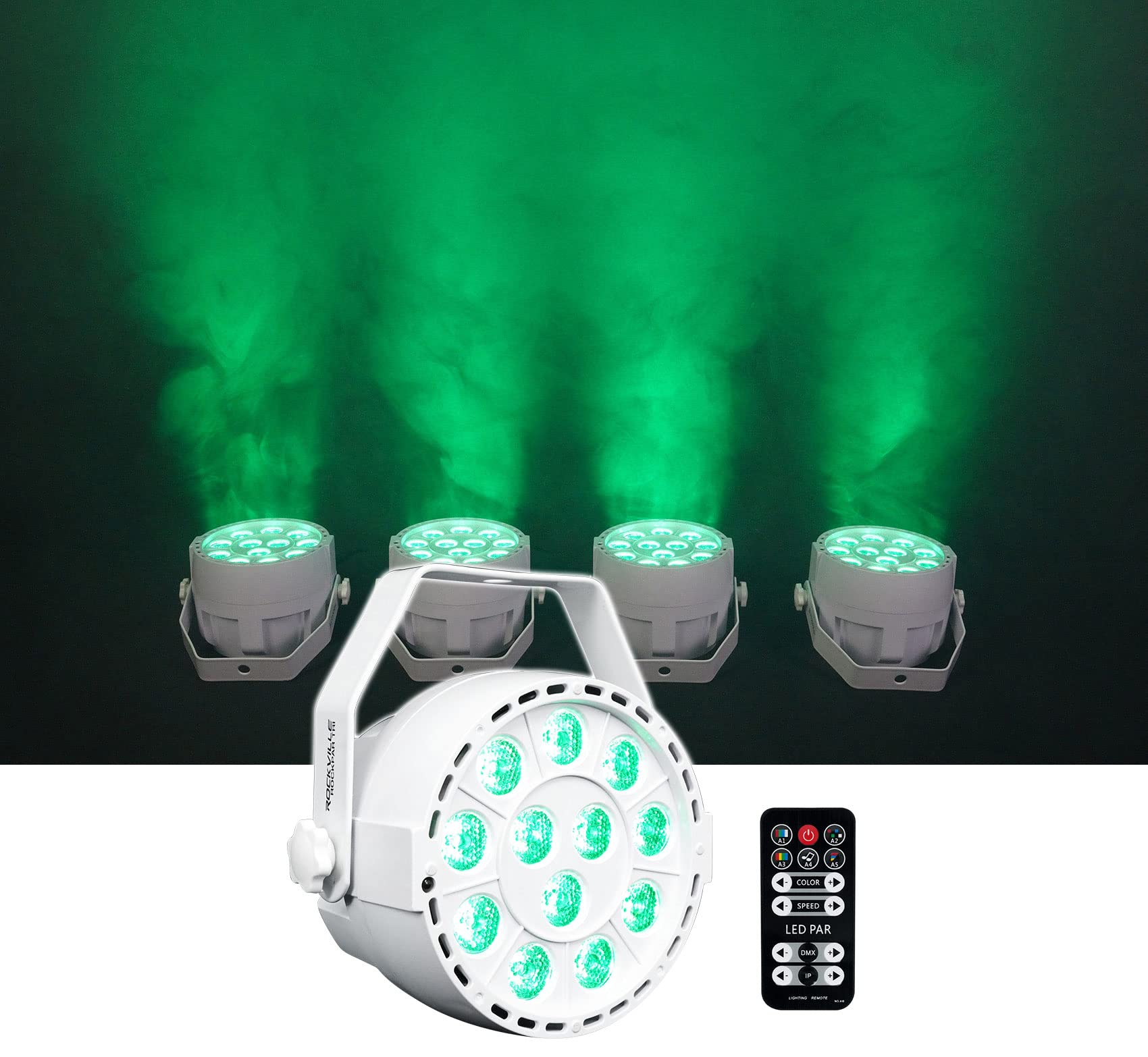 Rockville RockPAR TRI White Compact LED Par Can Light, RGB, 12 Tri-Color LEDs, DMX, Auto/Sound/Master-Slave Modes, Adjustable Be
