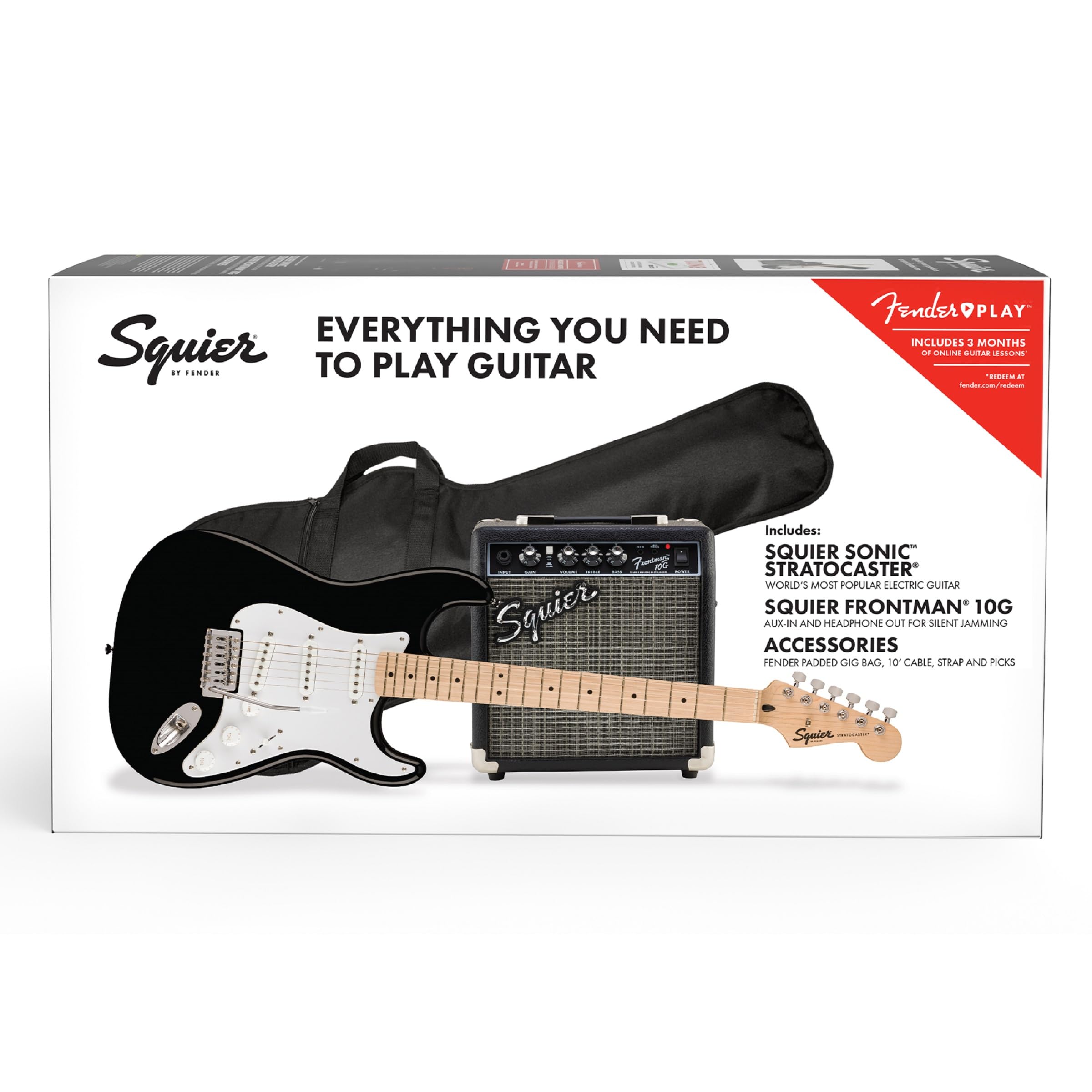 Squier By Fender Electric Guitar Kit, With 2-Year Warranty, Sonic Stratocaster, Maple Fingerboard, Black, Poplar Body, Maple Nec