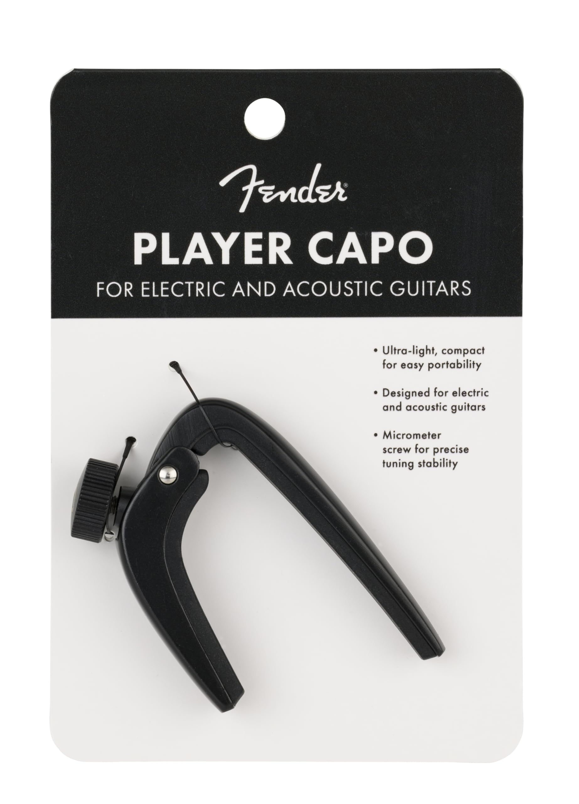 Fender Player Guitar Capo for Acoustic and Electric Guitars, Adjustable Tension, Black