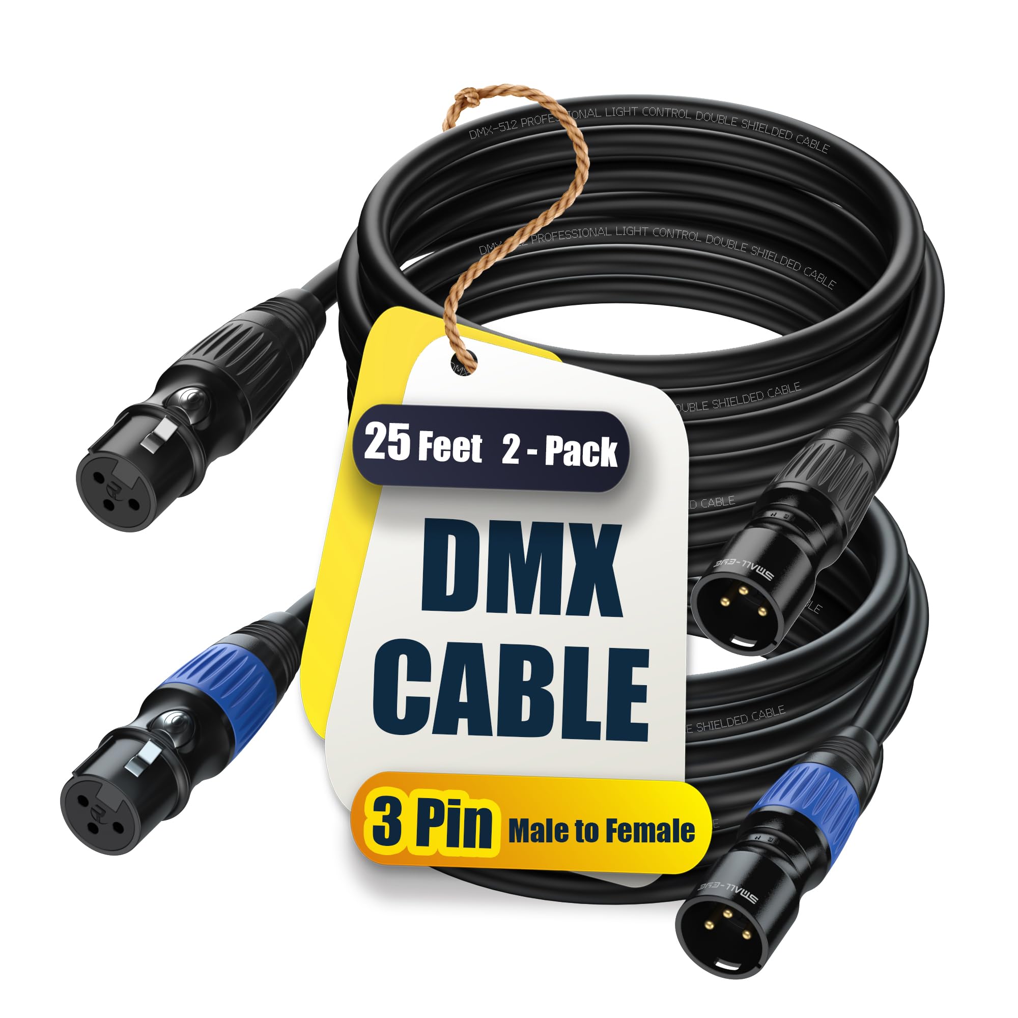Small-Eye Dmx Cable 25 Ft 2 Pack - 3 Pin Multi-Color Coded Cables For Professional Dmx512 Stage Lighting Controllers