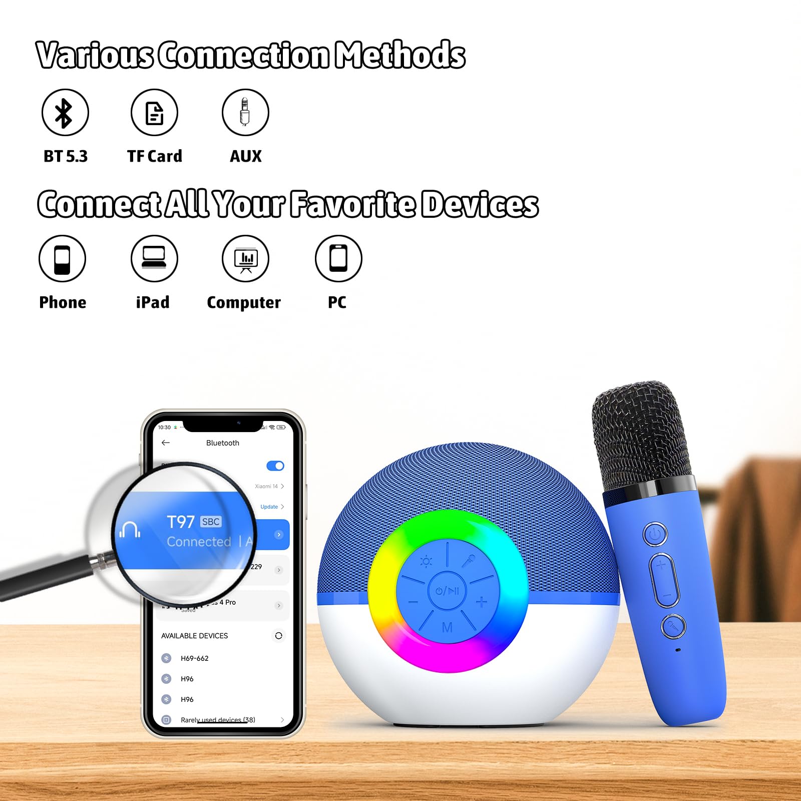 Heroange Karaoke Microphone Machine Toys for Kids Adults, Mini Portable Bluetooth Speaker with Wireless Mic, Christmas Birthday