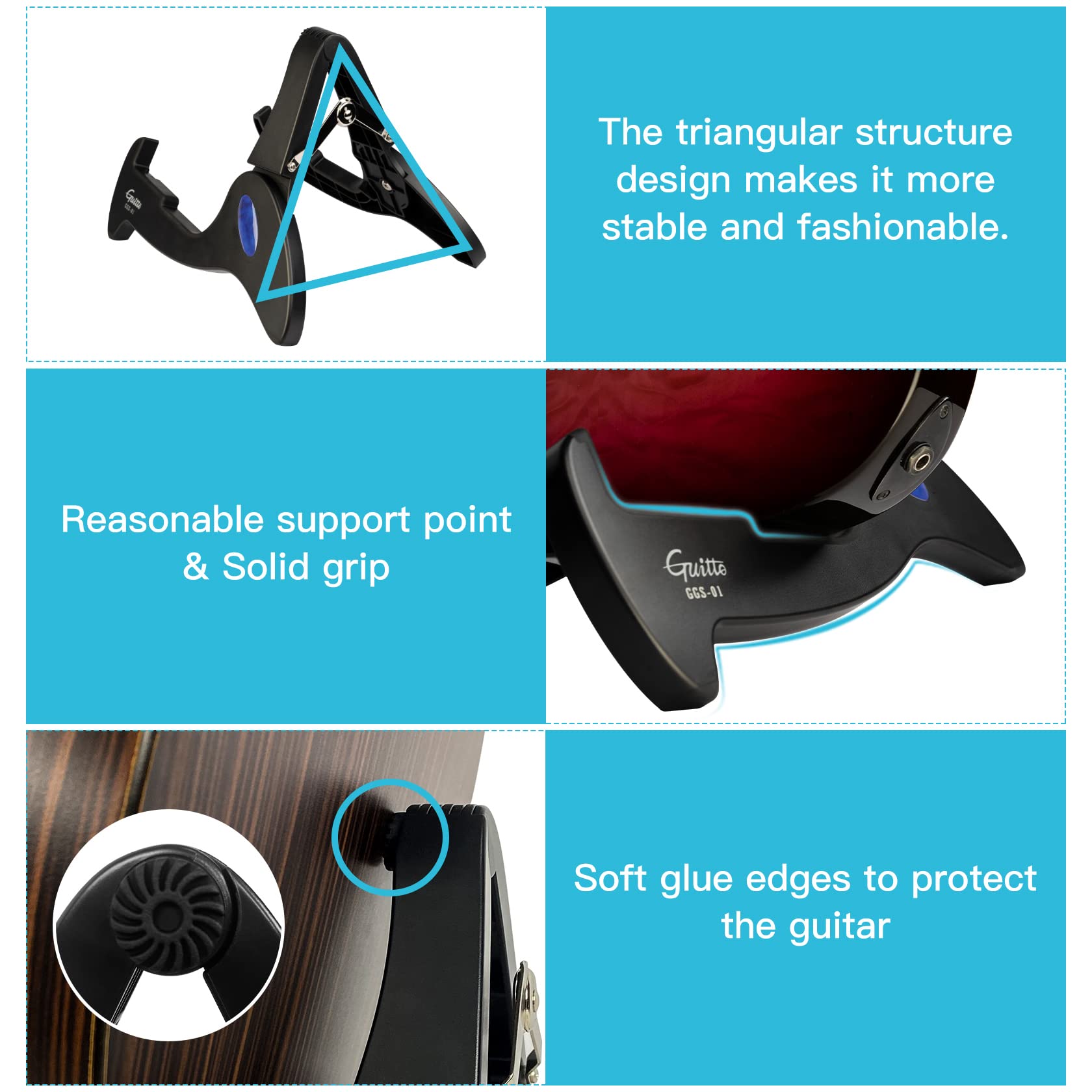 Universal Guitar Stand Folding - Guitto Guitar Tripod Adjustable A-Frame Stand for Acoustic and Electric Guitars Instrument Hold