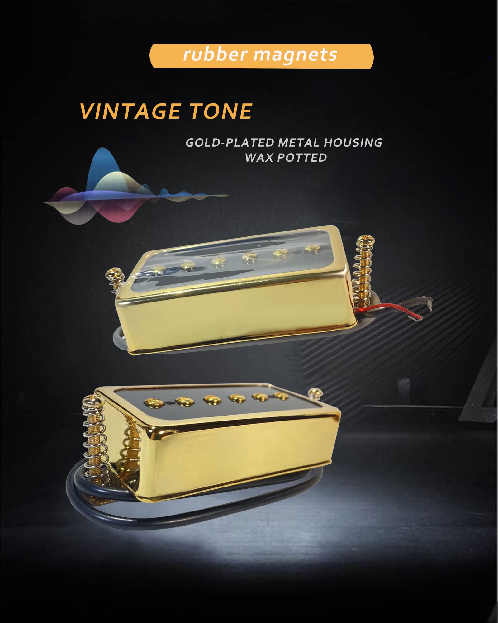 LAMSAM P90 Tone Pickups Set, Humbucker-sized Single Coil Neck Pick-up and Bridge Pick Up Loaded Rubber Magnets, as Replacement P